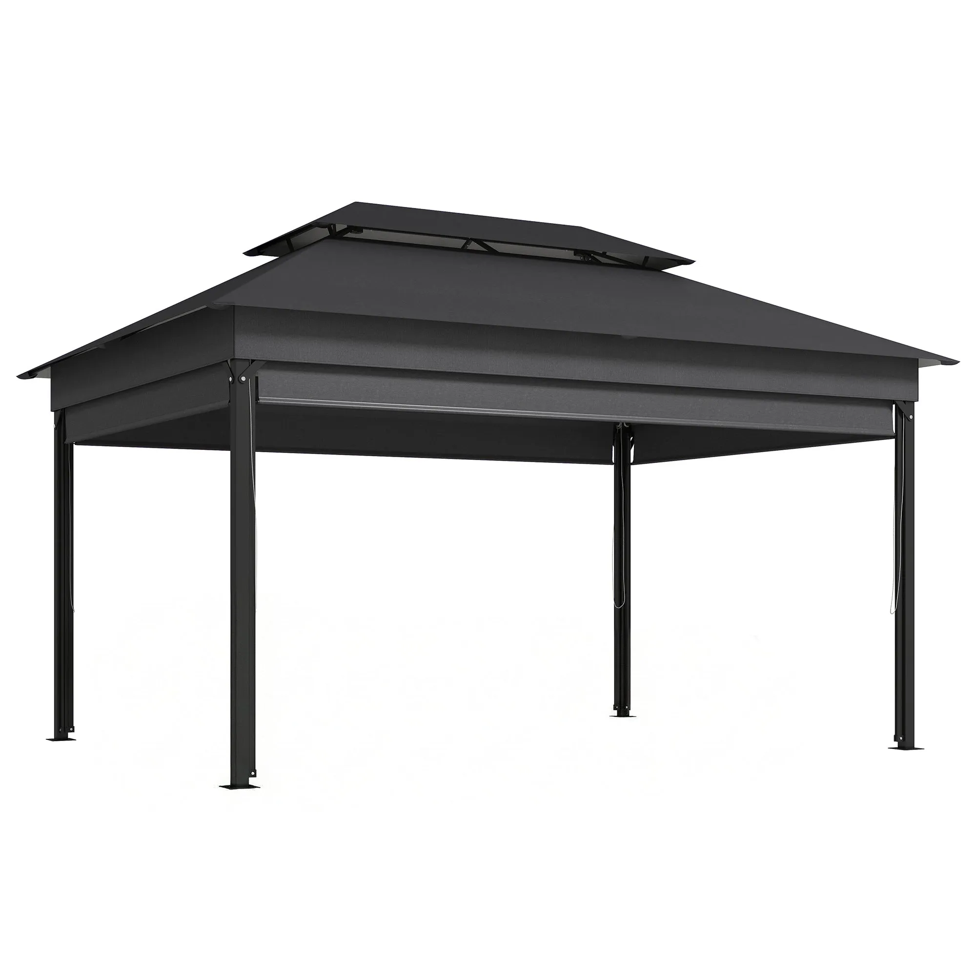 4x3m Garden Gazebo with Side Awnings, Double Roof, Drainage Holes, Dark Grey