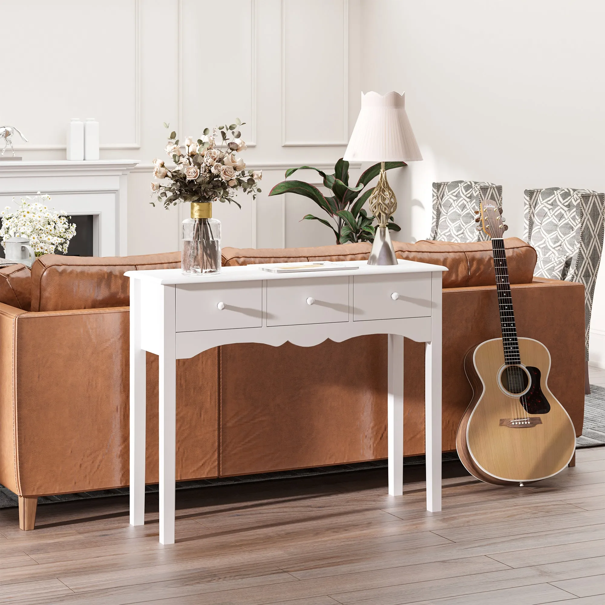 Modern MDF Entrance Console Table with 3 Drawers, 100x32x85 cm, White - Image 2