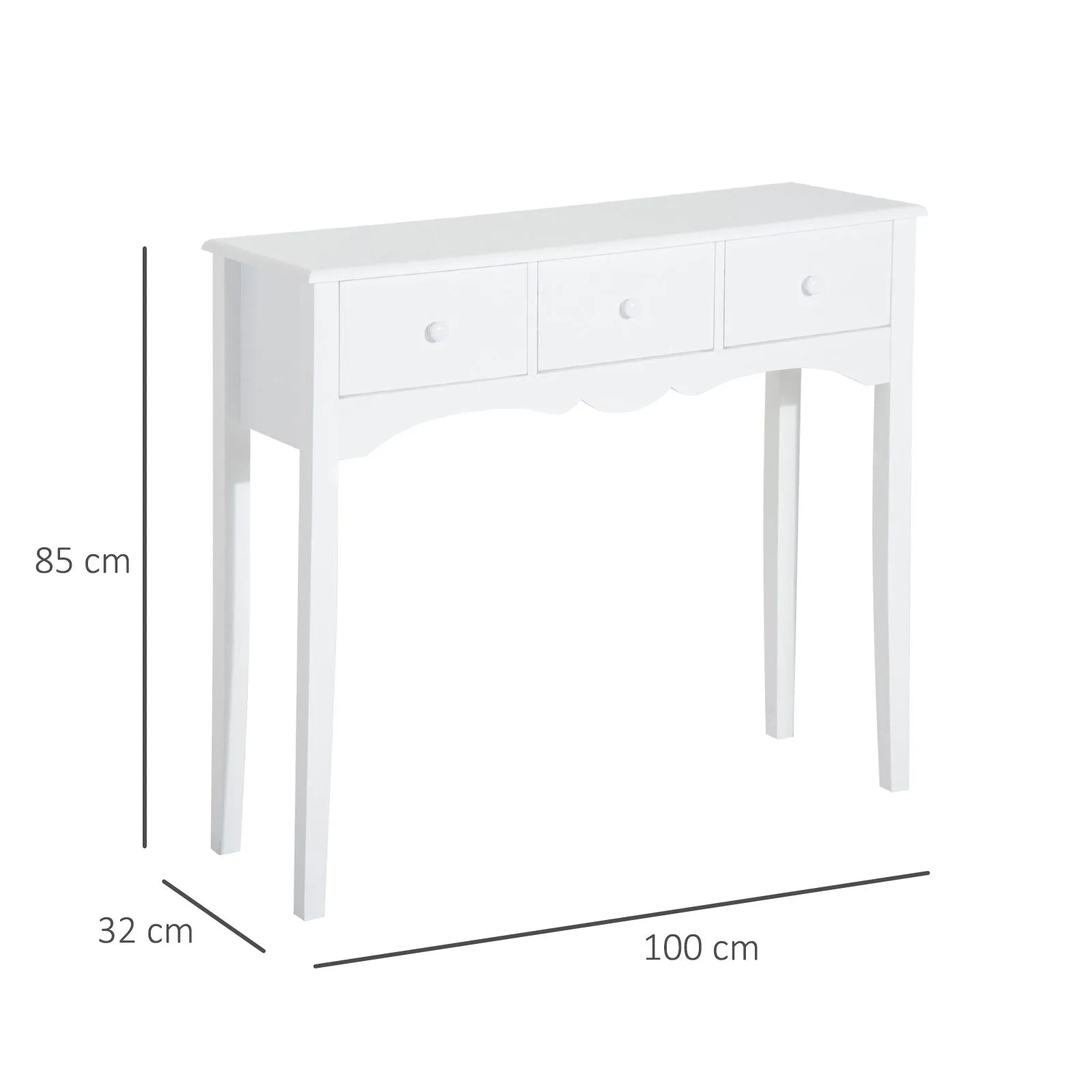 Modern MDF Entrance Console Table with 3 Drawers, 100x32x85 cm, White - Image 3