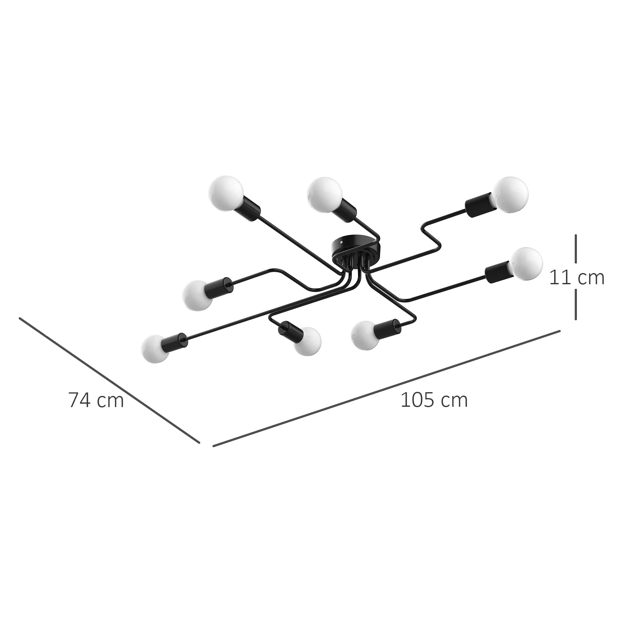 Modern Ceiling Lamp 8 Light Points, Industrial Design Lighting for Home and Office, Black - Image 3