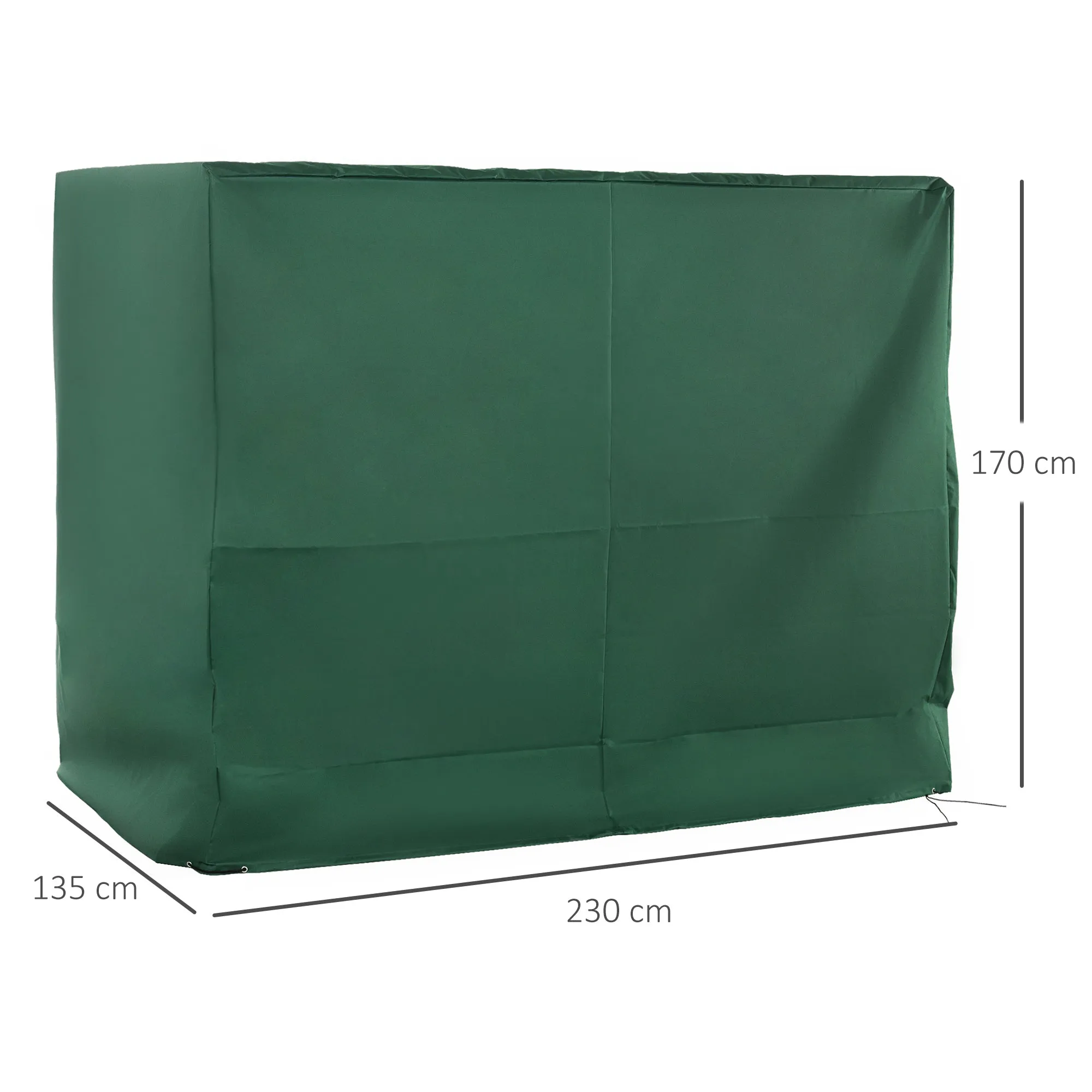 3 Seater Oxford Fabric Garden Swing Cover with Rope Closure, 240x133x185cm, Green - Image 3