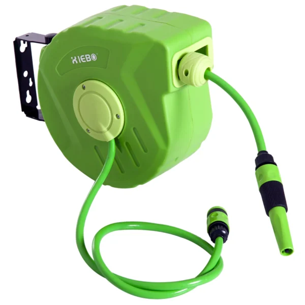 Wall Mounted Lockable Retractable Plastic Hose Reel with 180° Rotation, 35.5x11. 5x27. 5 cm, Green 4.8