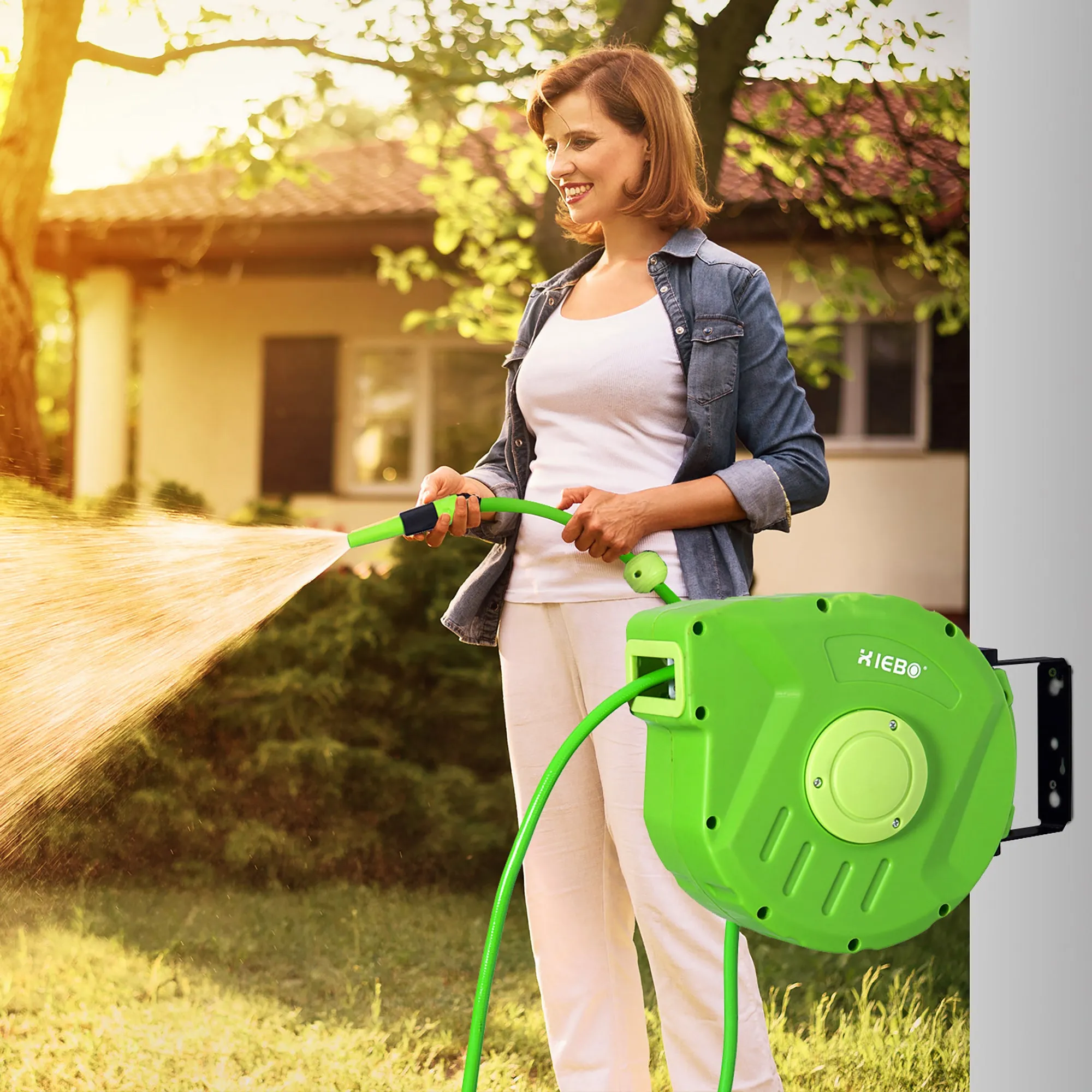 Wall Mounted Lockable Retractable Plastic Hose Reel with 180° Rotation, 35.5x11. 5x27. 5 cm, Green 4.8 - Image 2
