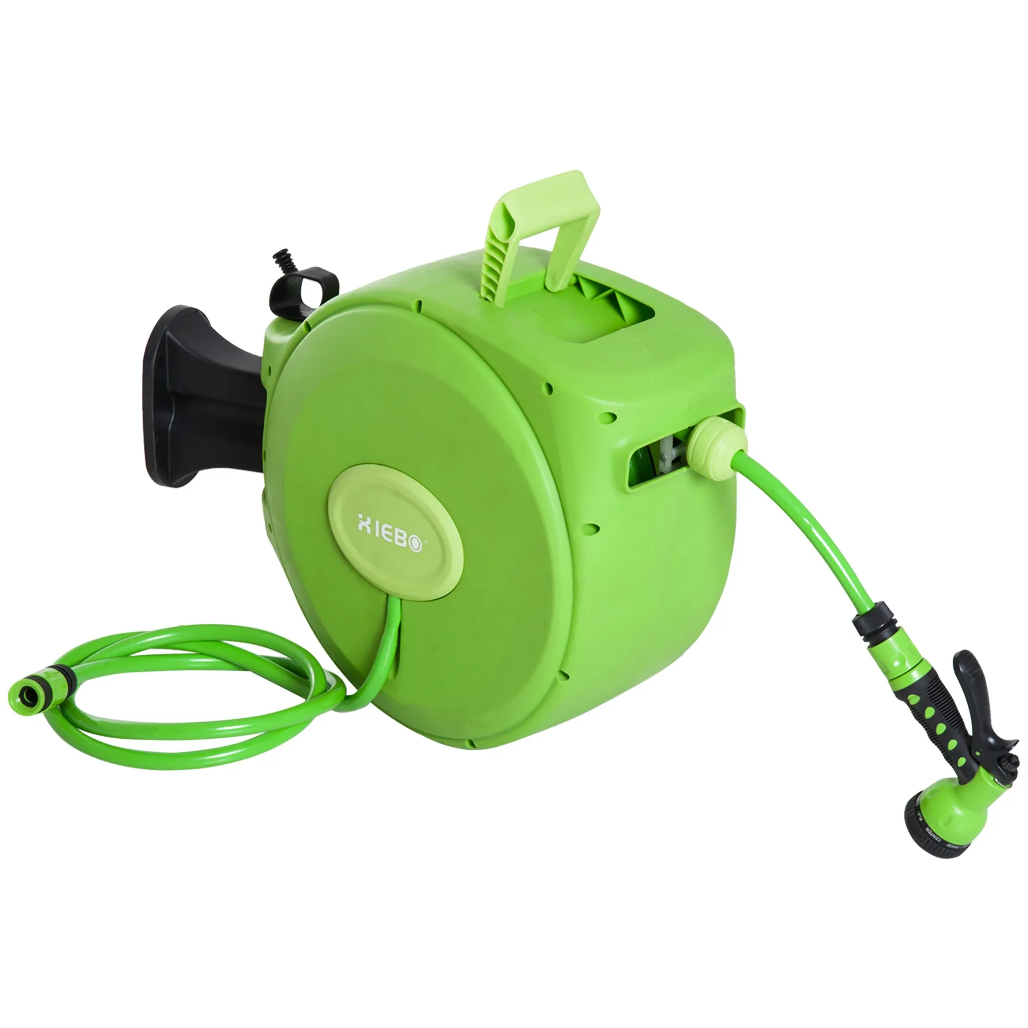 Retractable Garden Hose Reel with 20m Water Hose, 180° Rotatable Wall Mounted Hose Reel, Automatic Hose Reel Garden Hose for Watering Plastic, Green