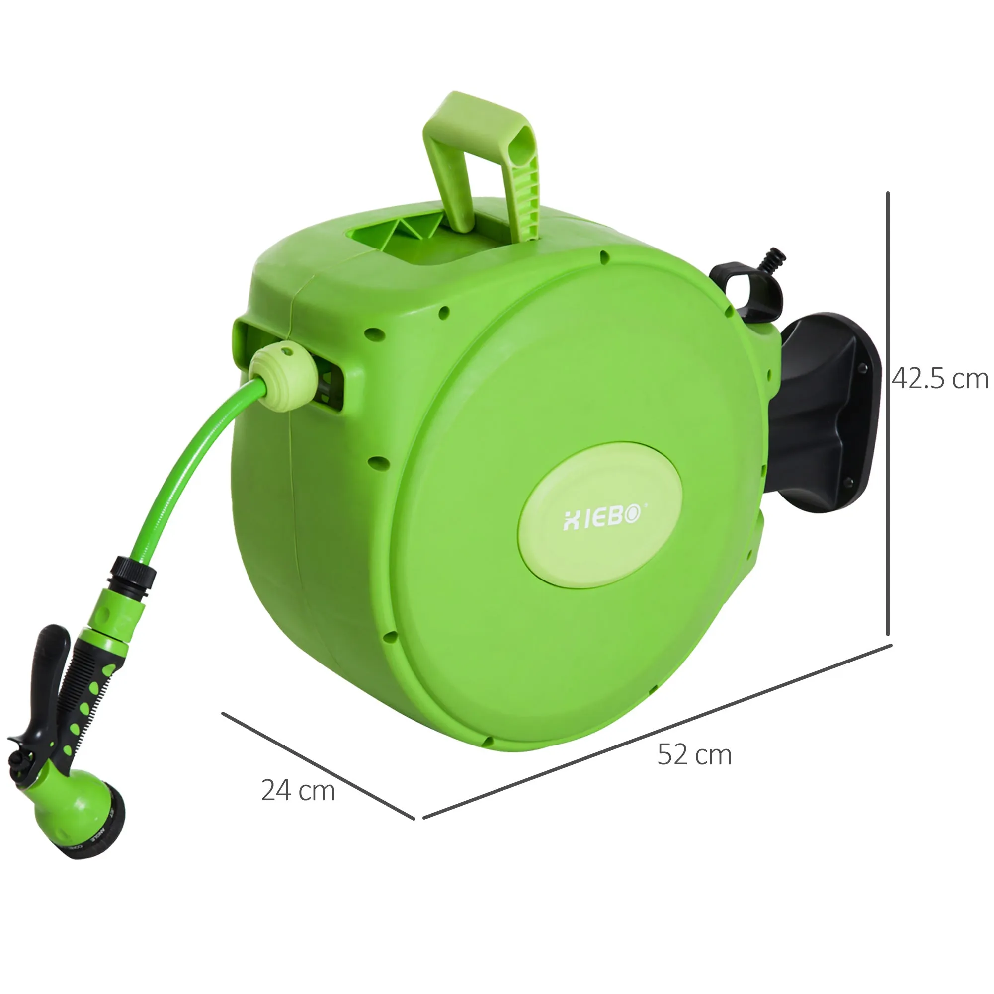 Retractable Garden Hose Reel with 20m Water Hose, 180° Rotatable Wall Mounted Hose Reel, Automatic Hose Reel Garden Hose for Watering Plastic, Green - Image 3