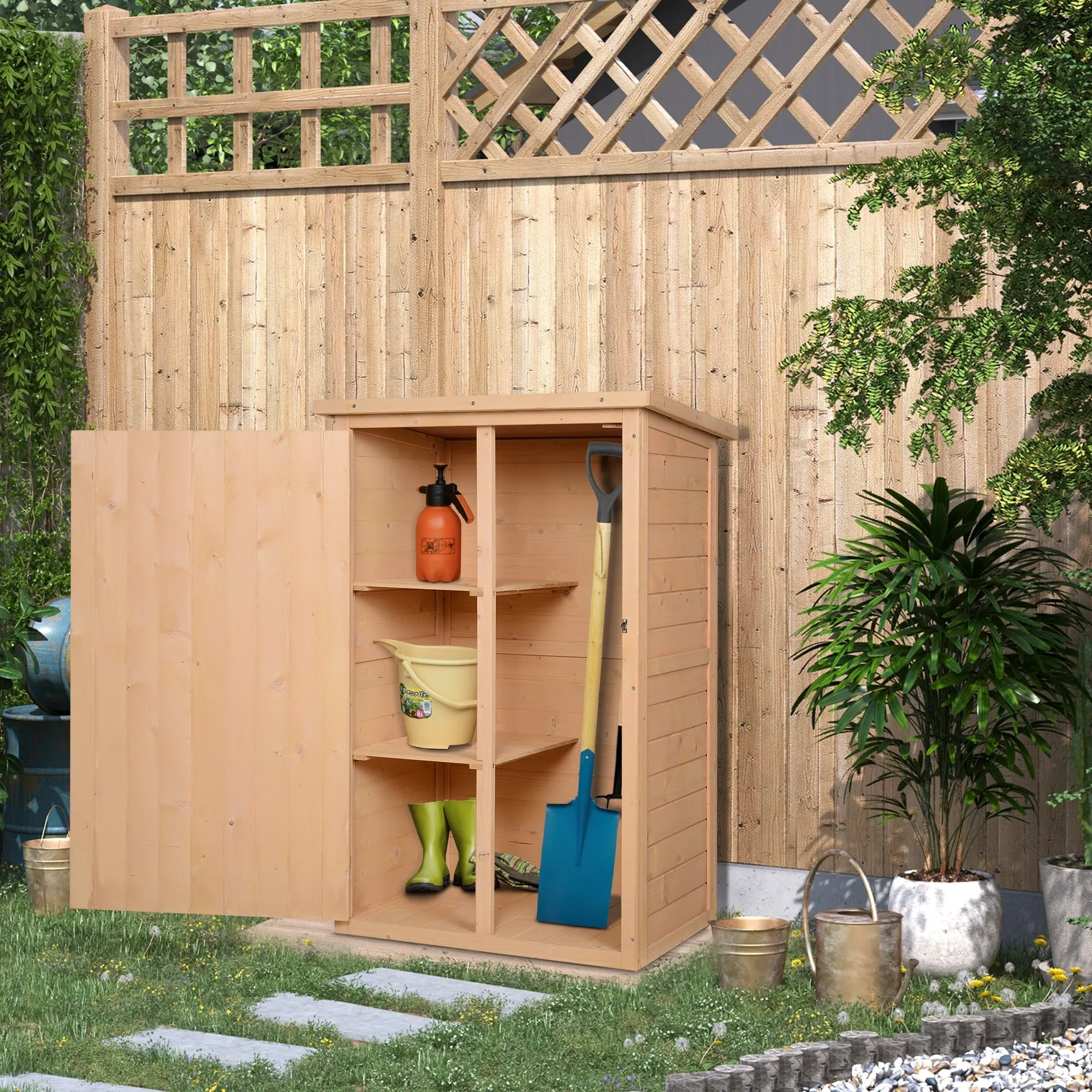 Fir Wood Garden Shed with Waterproof Roof and 2 Shelves, 75x56x115 cm - Image 2