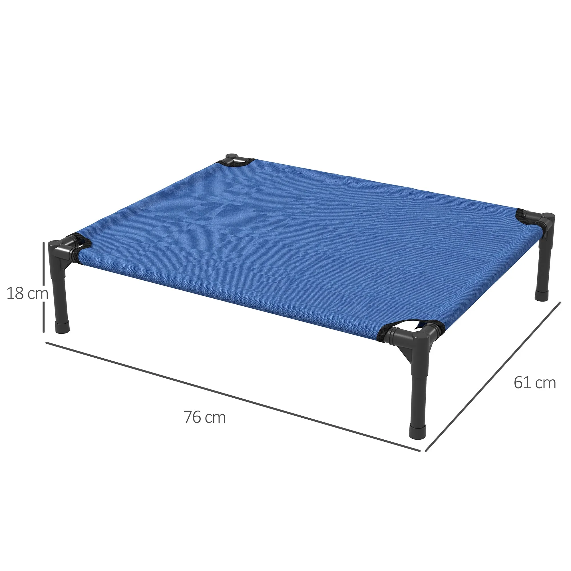 Foldable Raised Dog Bed for Indoor and Outdoor Use in Metal and Oxford Fabric, 76x61x18 cm, Blue - Image 3