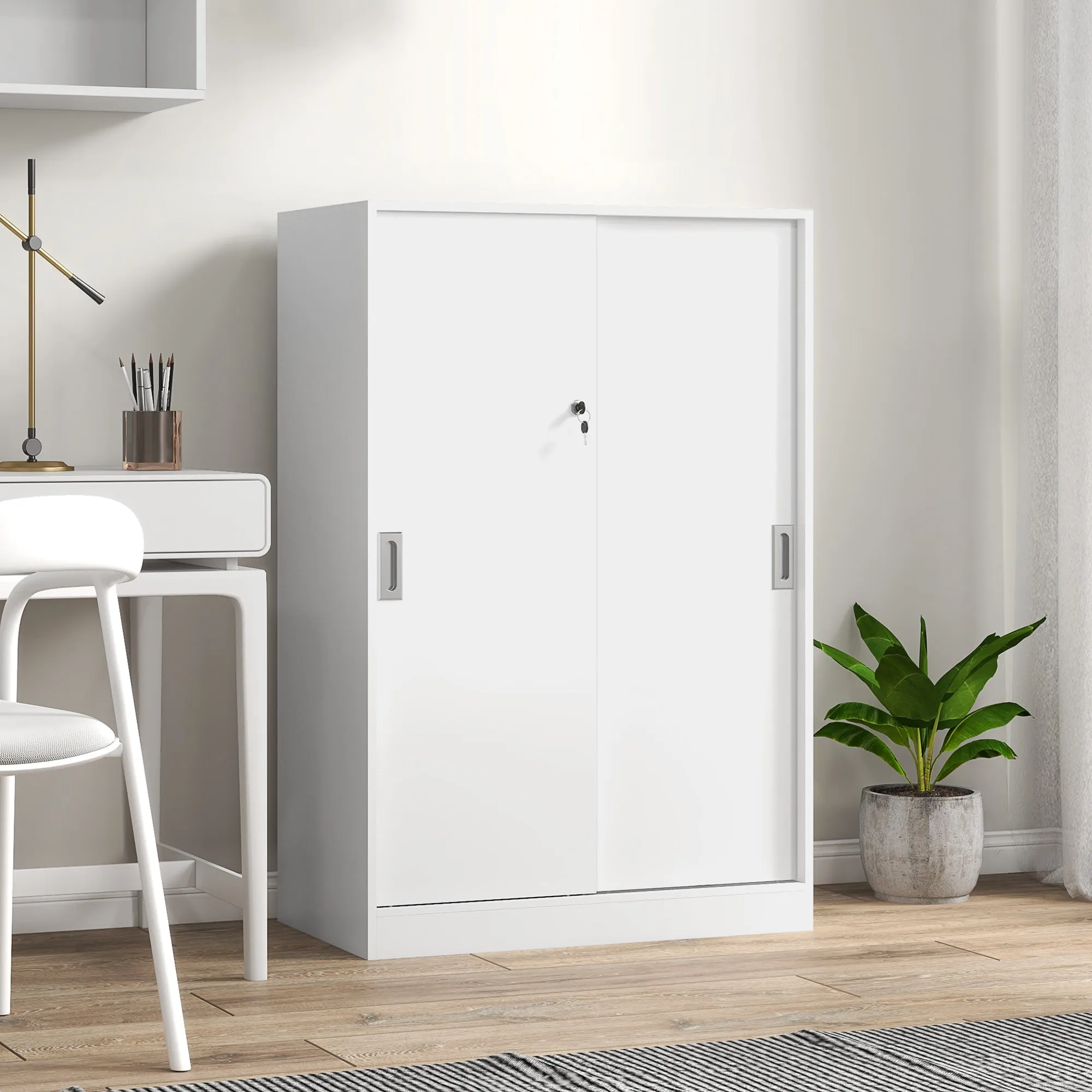 3-Shelf Office Cabinet with 2 Security Keys, Chipboard, 80x40x120 cm, White - Image 2