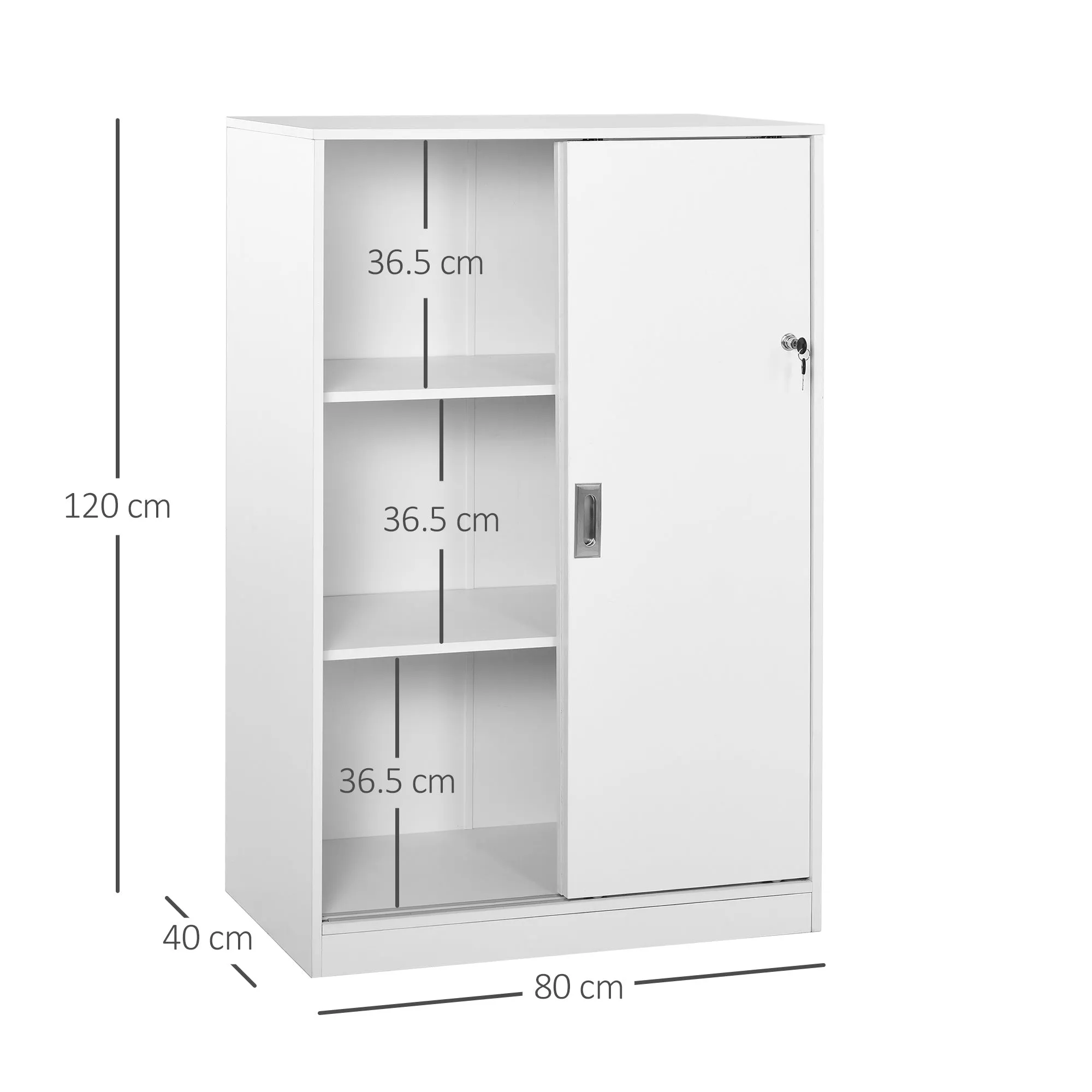 3-Shelf Office Cabinet with 2 Security Keys, Chipboard, 80x40x120 cm, White - Image 3