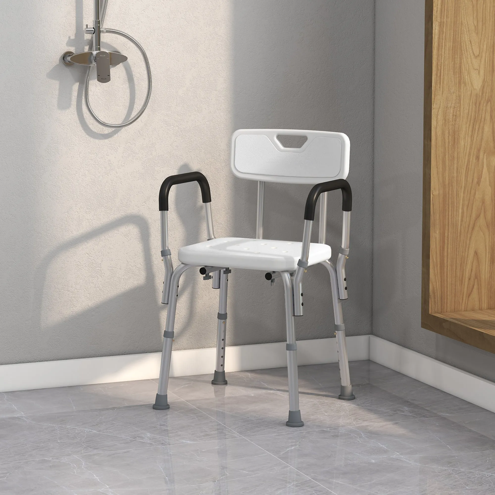 Aluminium Shower Chair with Adjustable Height and Non-Slip Feet, 51.5x51.5x71-84cm, White - Image 2