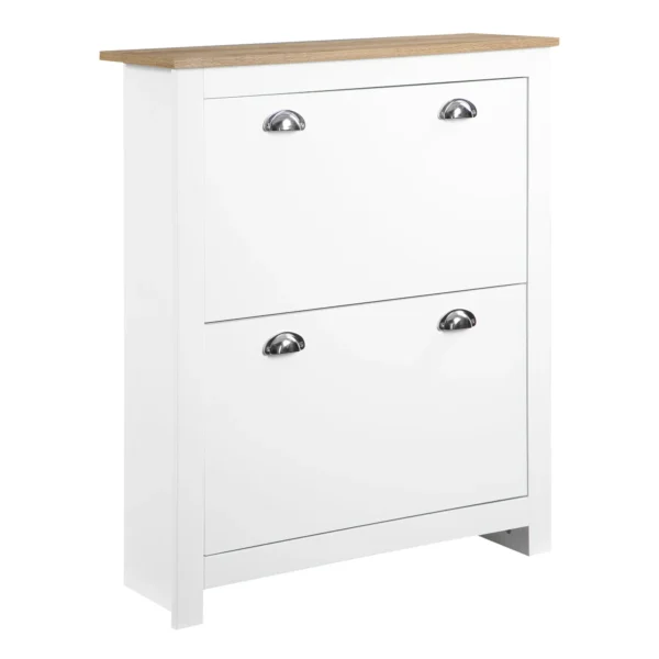Slim Shoe Rack 2 Flap Drawers and Adjustable Shelf for 12 Pairs of Shoes, 79x23x90.5 cm, White