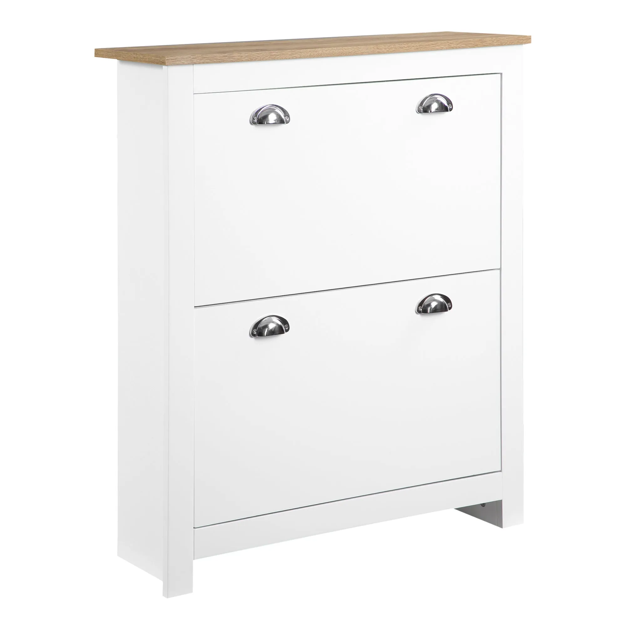 Slim Shoe Rack 2 Flap Drawers and Adjustable Shelf for 12 Pairs of Shoes, 79x23x90.5 cm, White