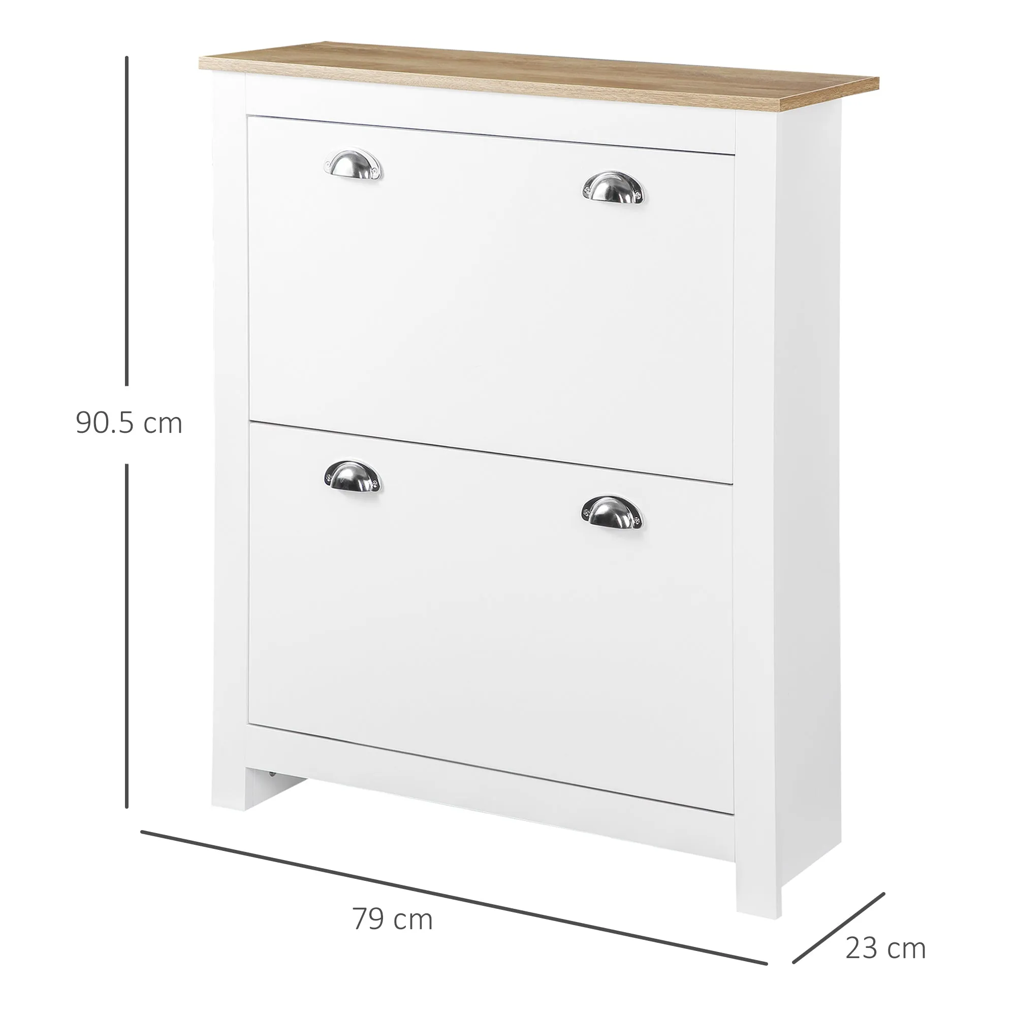 Slim Shoe Rack 2 Flap Drawers and Adjustable Shelf for 12 Pairs of Shoes, 79x23x90.5 cm, White - Image 3