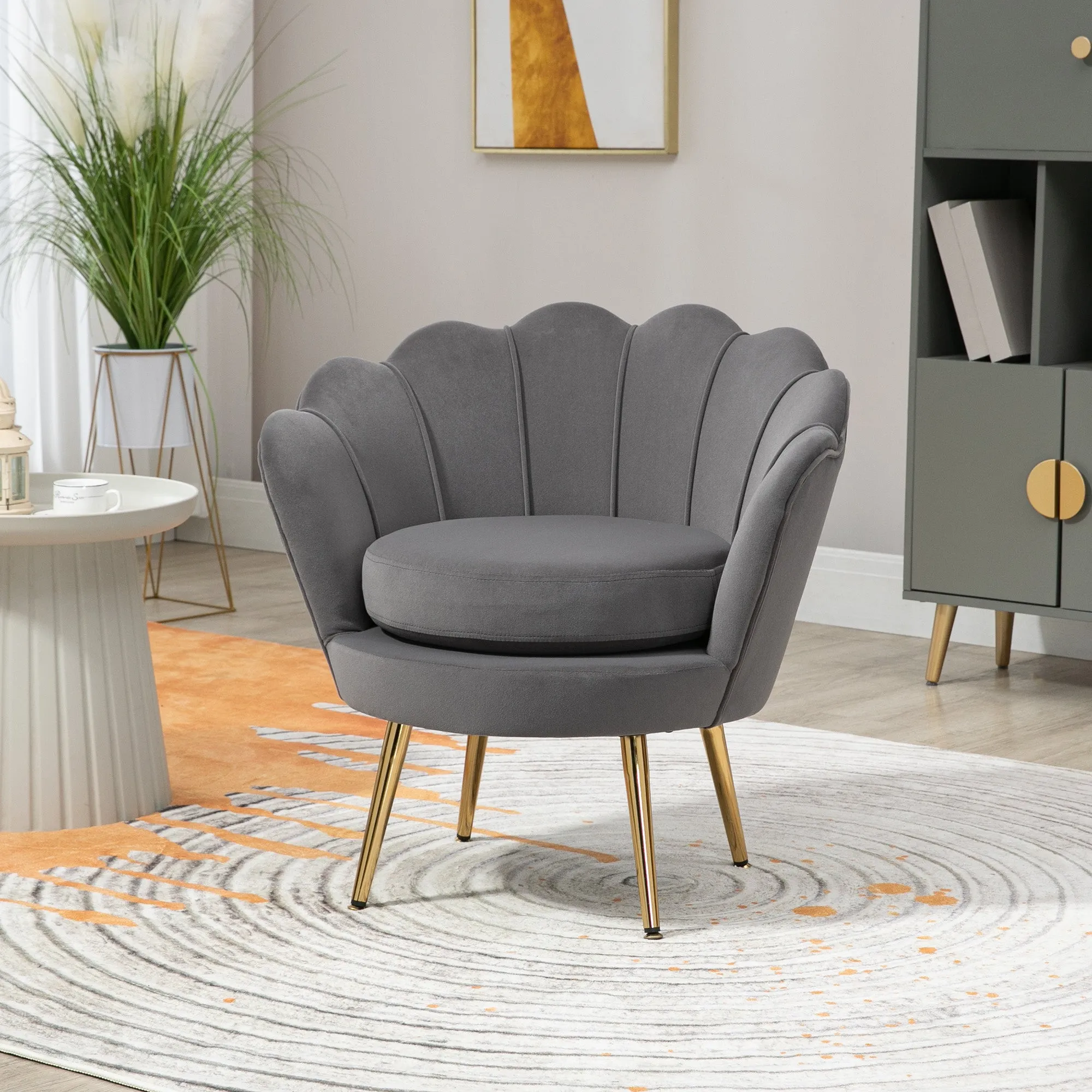 Vintage Design Blue Velvet Armchair, High Back Bedroom Chair 76x67x74cm, Grey - Image 2