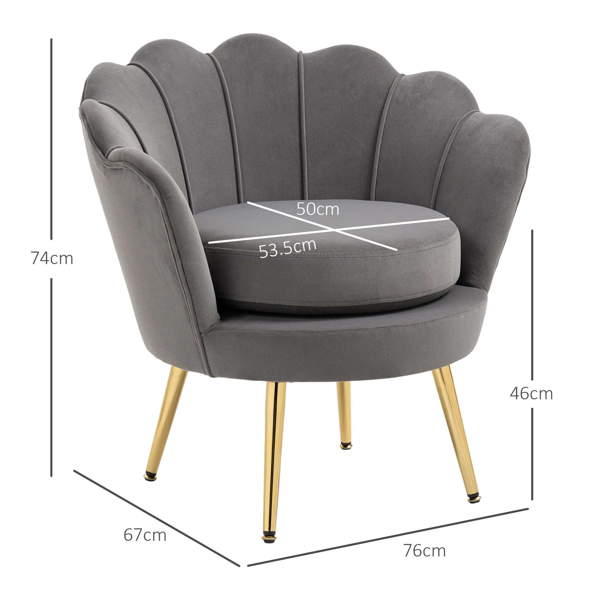 Vintage Design Blue Velvet Armchair, High Back Bedroom Chair 76x67x74cm, Grey - Image 3