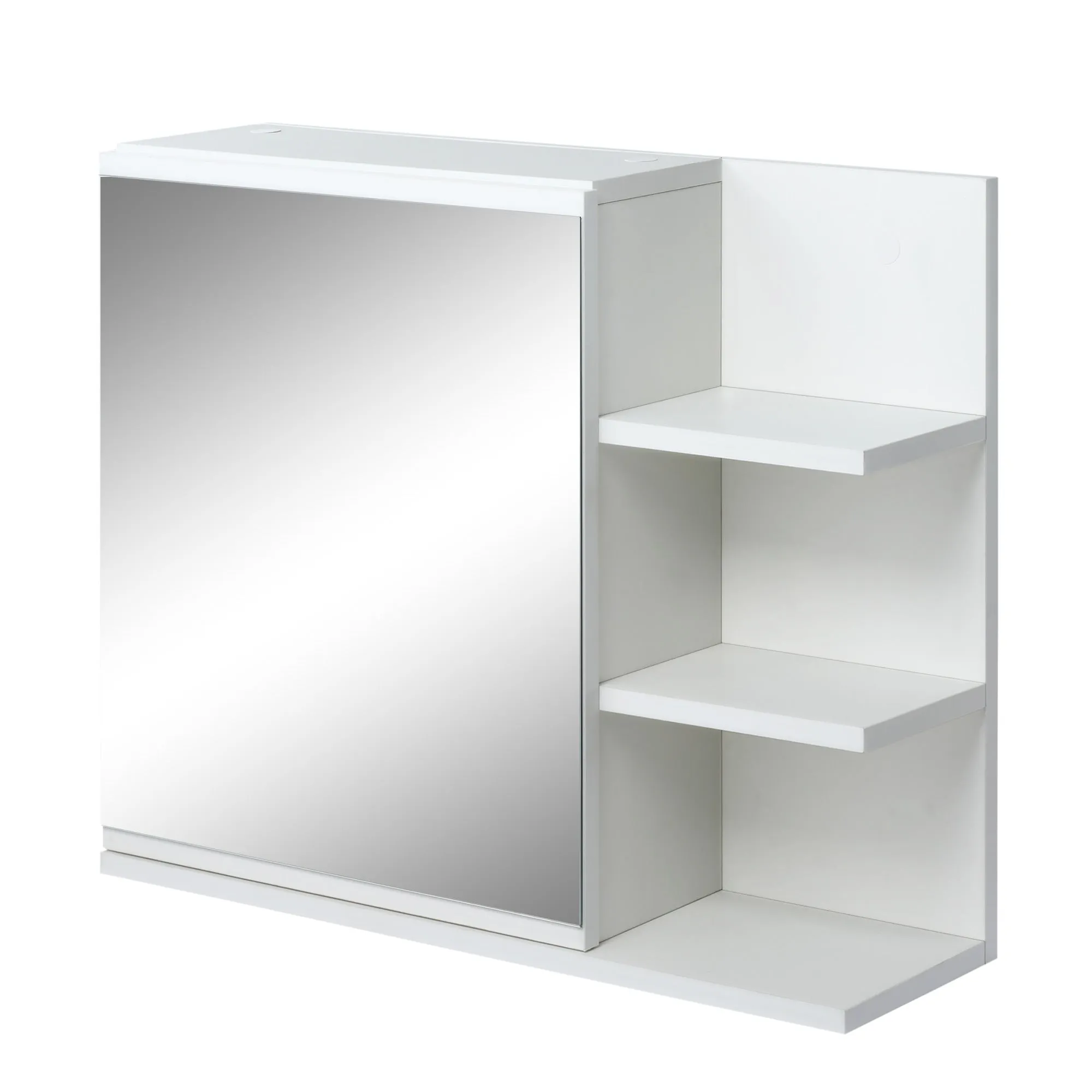 Wall-mounted Bathroom Mirror with Door and 3 Side Shelves in Wood, 60x18x50cm, White