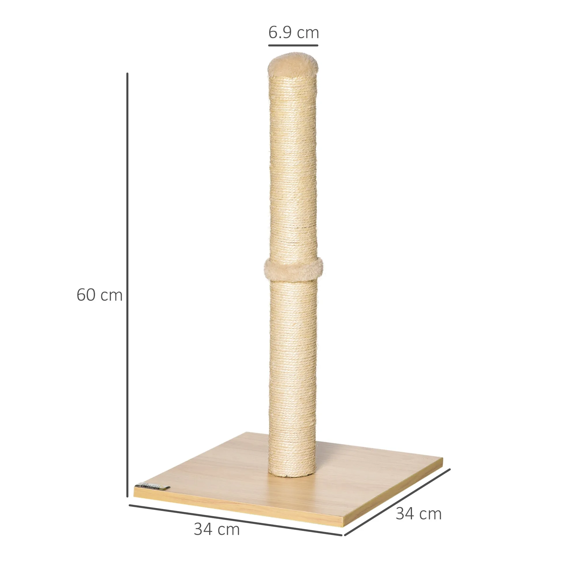 Cat Scratching Post with 60cm High Sisal Pole and Chipboard Base, Beige - Image 3