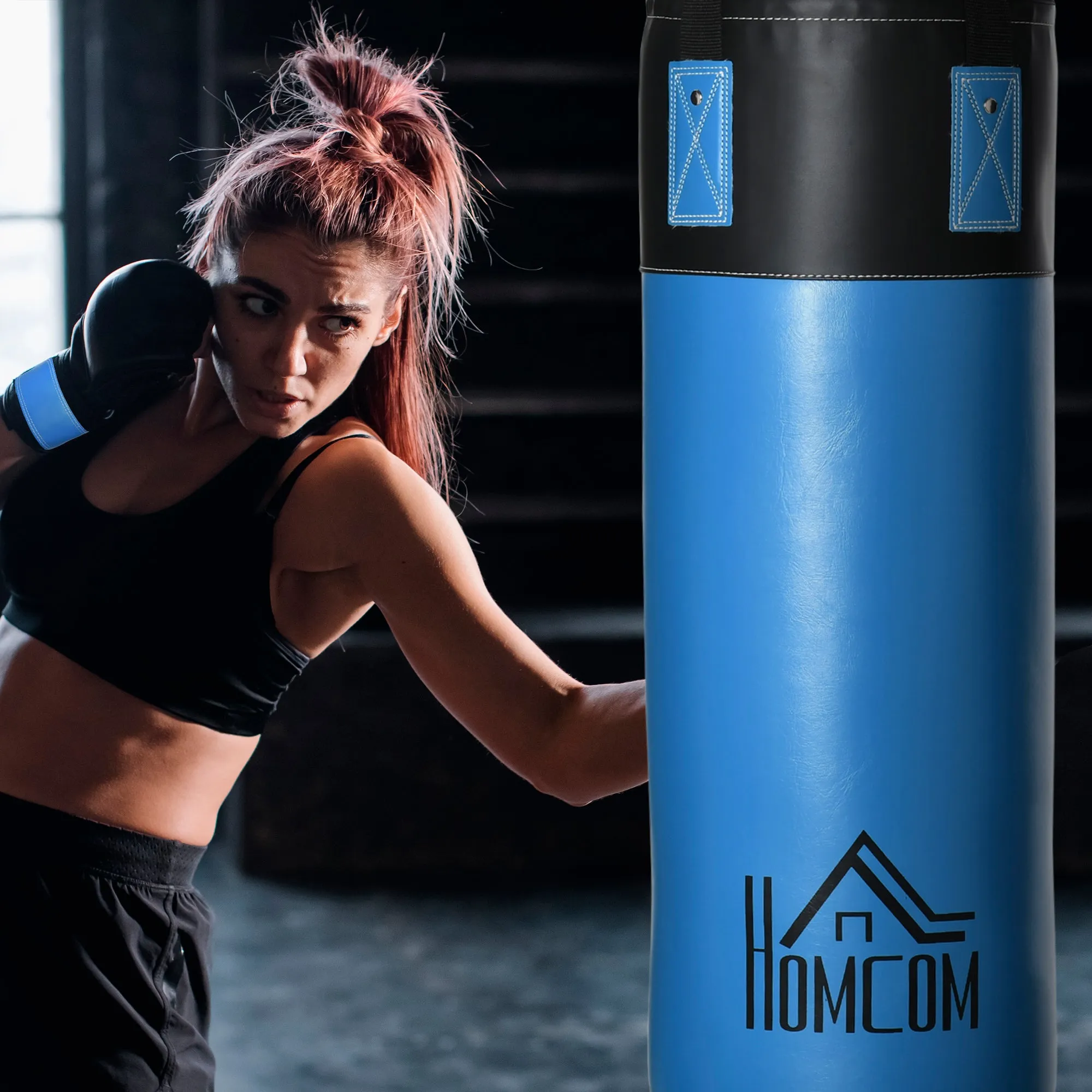 Hanging Punching Bag Set with Gloves, 3-Layer Punching Bag with Carry Bag, Blue - Image 2