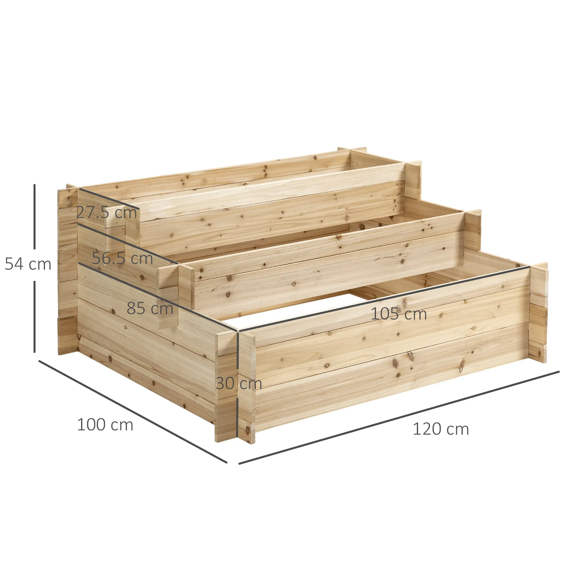 3-Tier Fir Wood Planter, Outdoor Raised Garden Box, 120x100x54cm - Image 3
