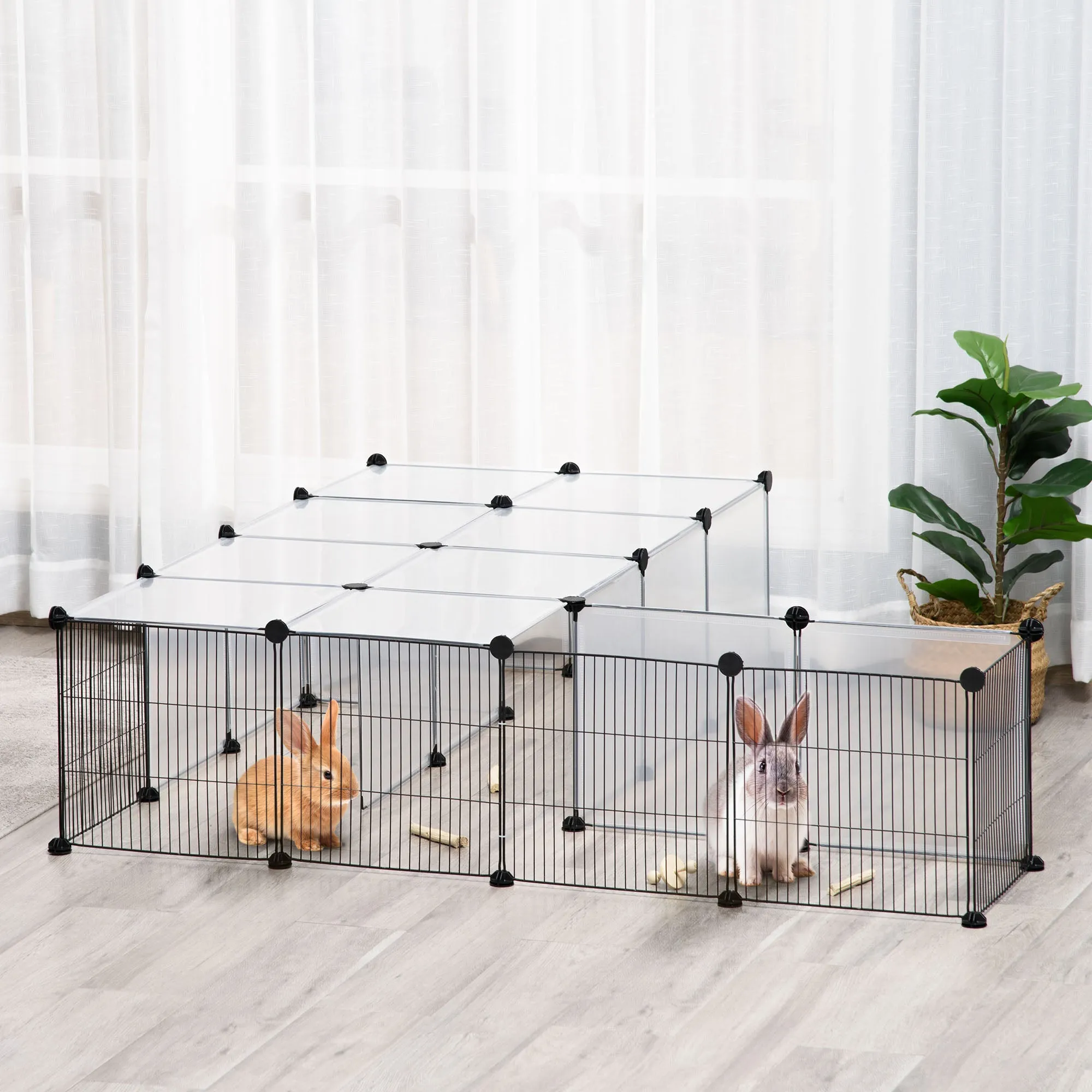 Modular Pet Playpen with 35x35 cm Panels and Accessories, Made of Steel and PP, 140x70x70 cm, Black - Image 2