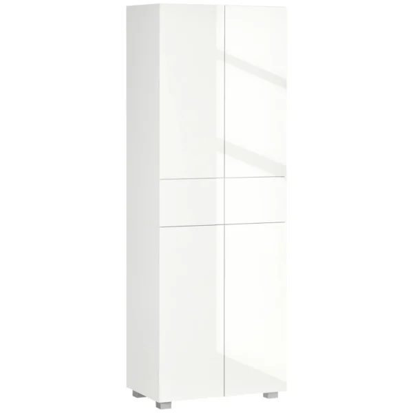 Kitchen Pantry with 4 Doors, 3 Adjustable Shelves and 5-Tier Shelves in MDF and Chipboard, 60x35x170 cm, White