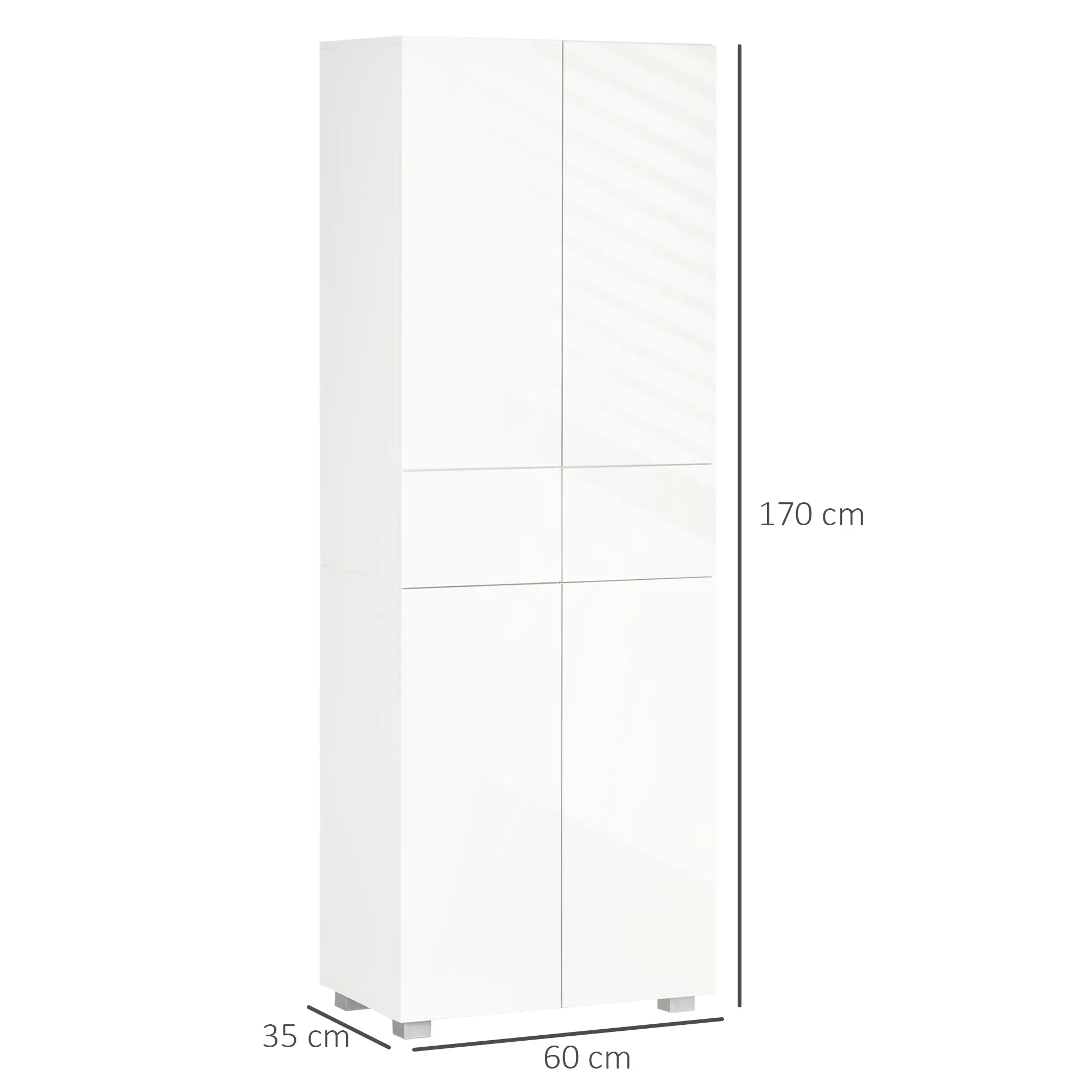 Kitchen Pantry with 4 Doors, 3 Adjustable Shelves and 5-Tier Shelves in MDF and Chipboard, 60x35x170 cm, White - Image 3