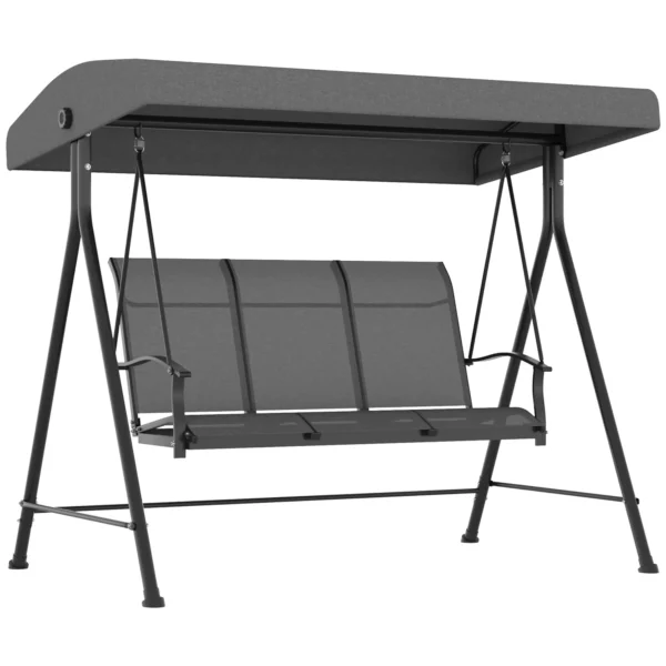3 Seater Garden Swing with Adjustable Sun Canopy, 195x118x170 cm, Dark Grey
