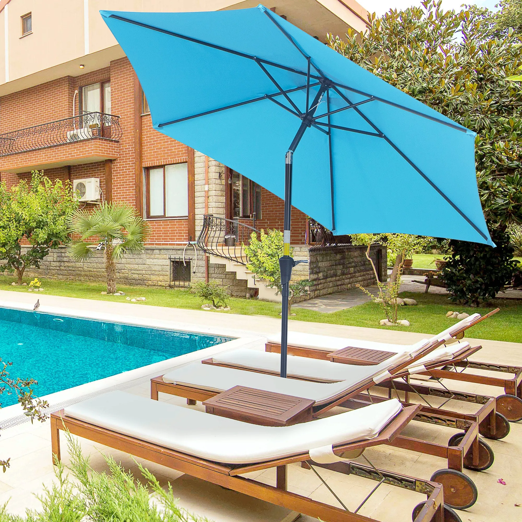 Garden Umbrella Ø2.6x2.4 m with Crank and Tilting Head in Aluminum and Polyester, Blue - Image 2