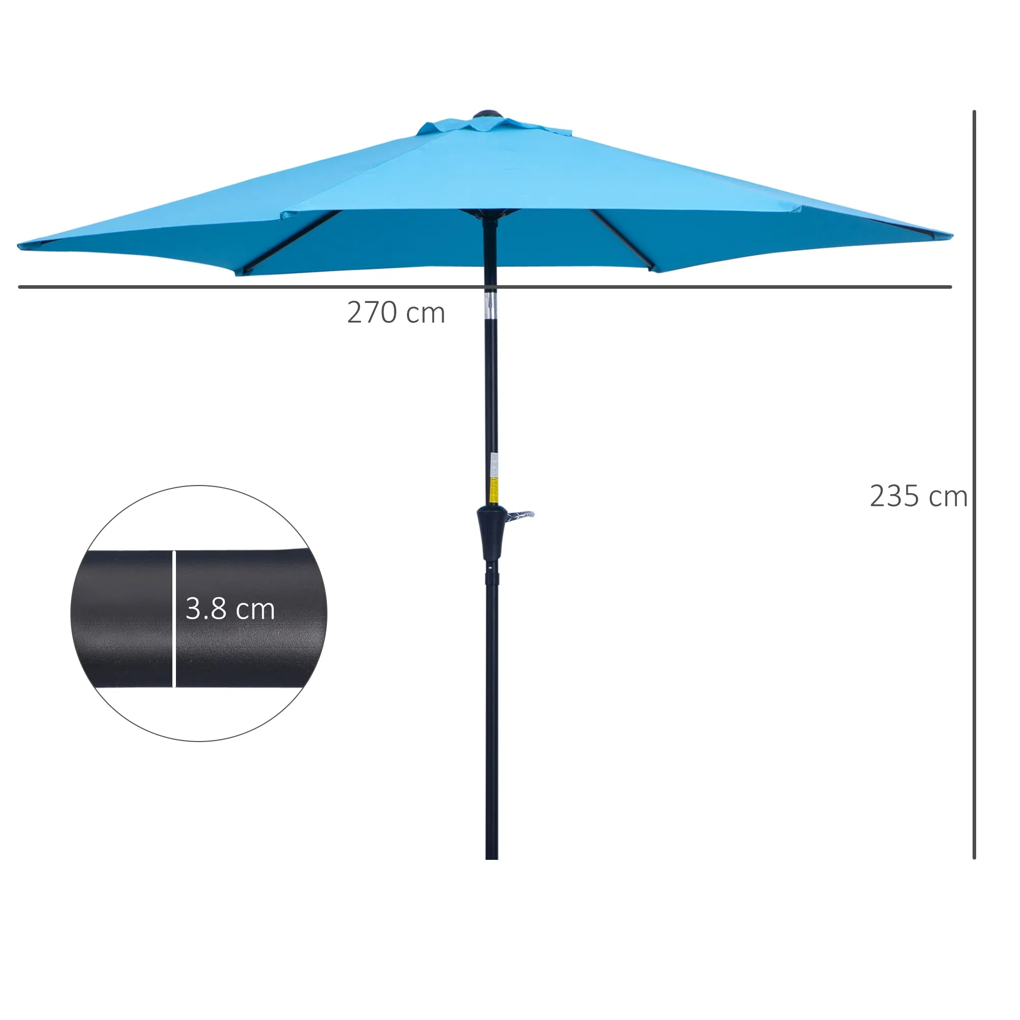 Garden Umbrella Ø2.6x2.4 m with Crank and Tilting Head in Aluminum and Polyester, Blue - Image 3