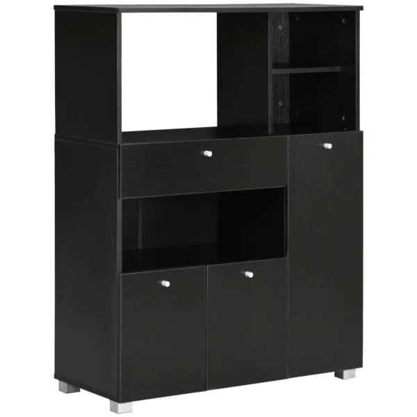 Wooden Kitchen Cabinet Microwave Sideboard with Cupboards, Shelves and Drawer, 90x40x120 cm, Black