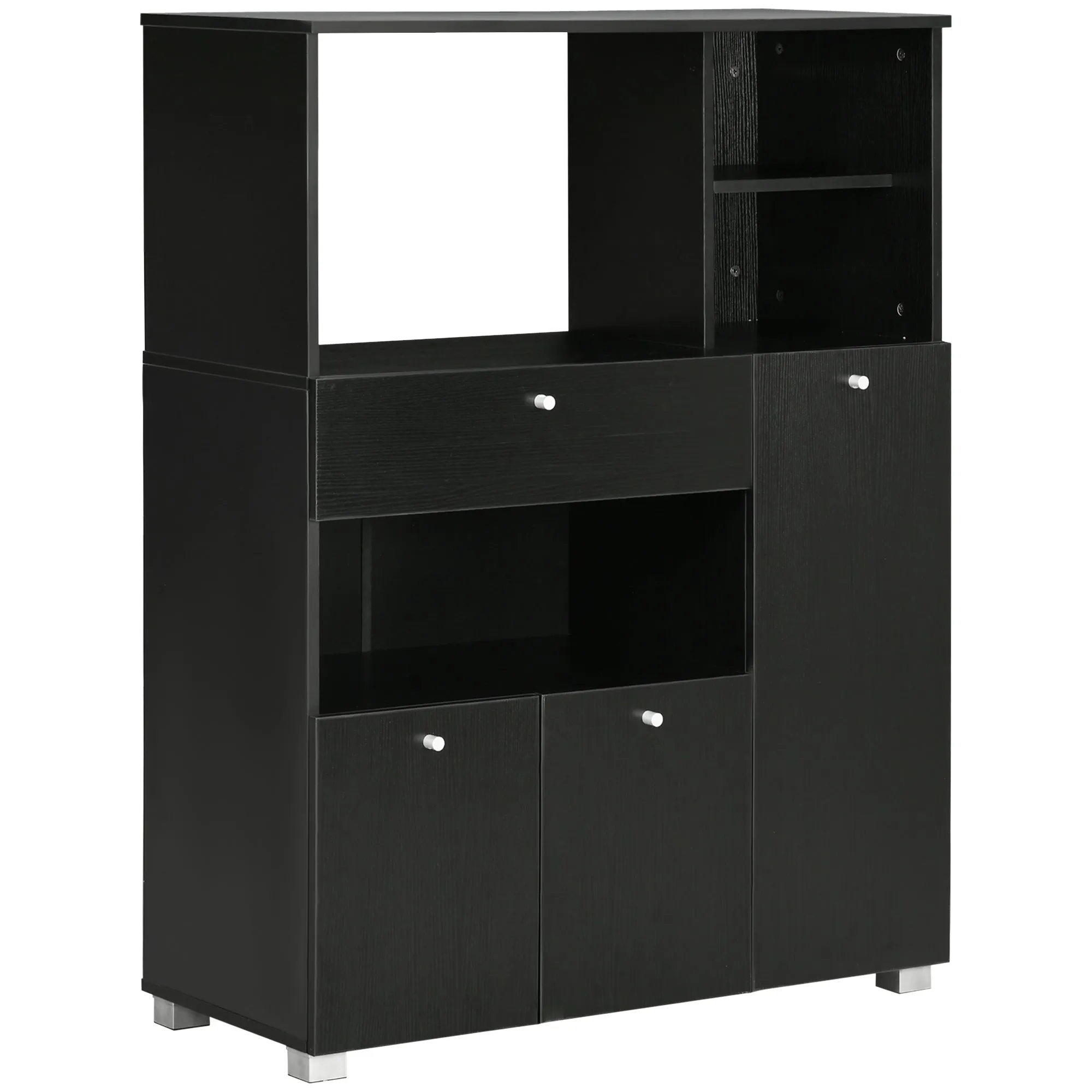 Wooden Kitchen Cabinet Microwave Sideboard with Cupboards, Shelves and Drawer, 90x40x120 cm, Black
