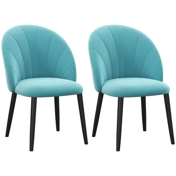 Set of 2 Upholstered Living Room and Dining Chairs, in Metal and Light Green Velvet Effect Fabric, 52x54x79 cm