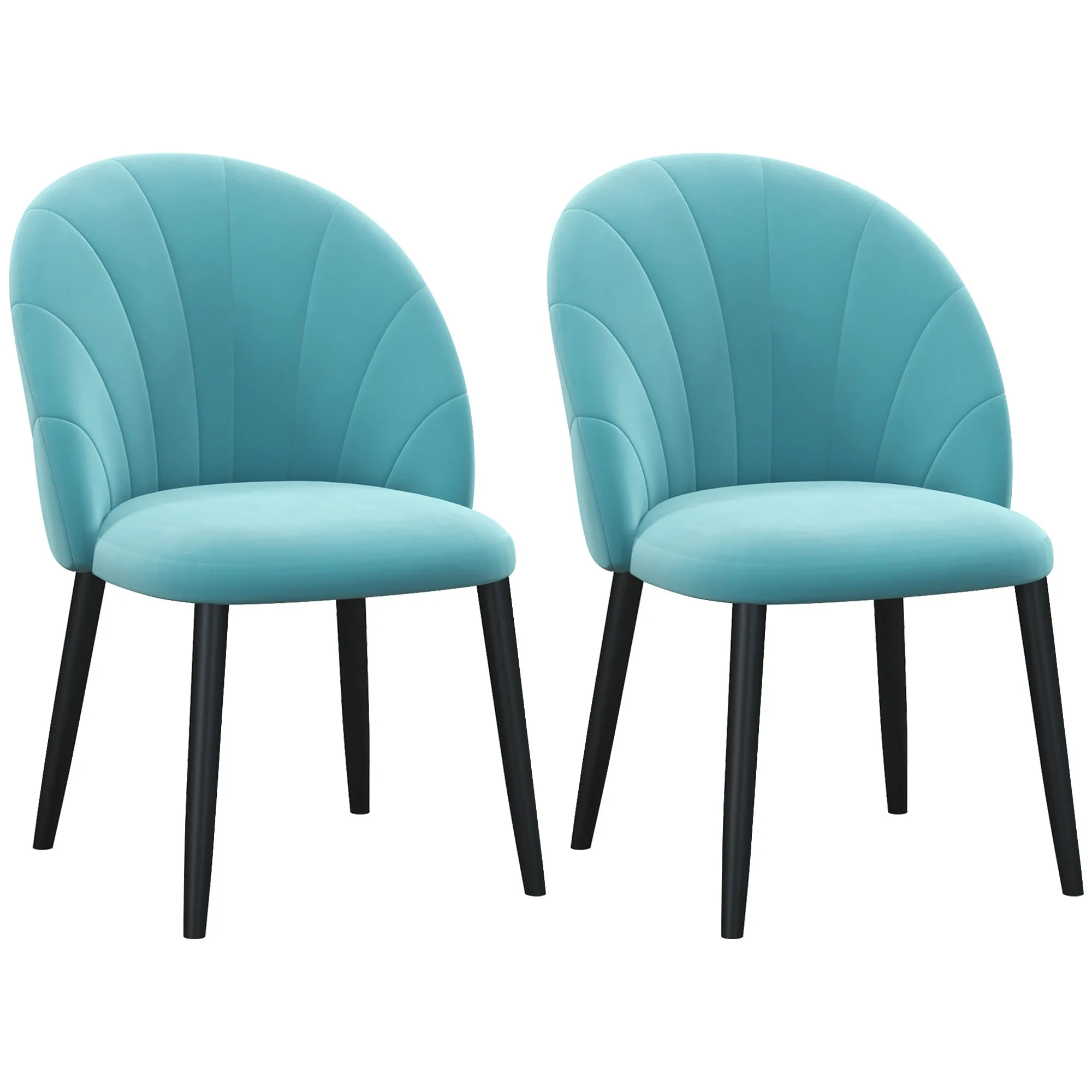 Set of 2 Upholstered Living Room and Dining Chairs, in Metal and Light Green Velvet Effect Fabric, 52x54x79 cm