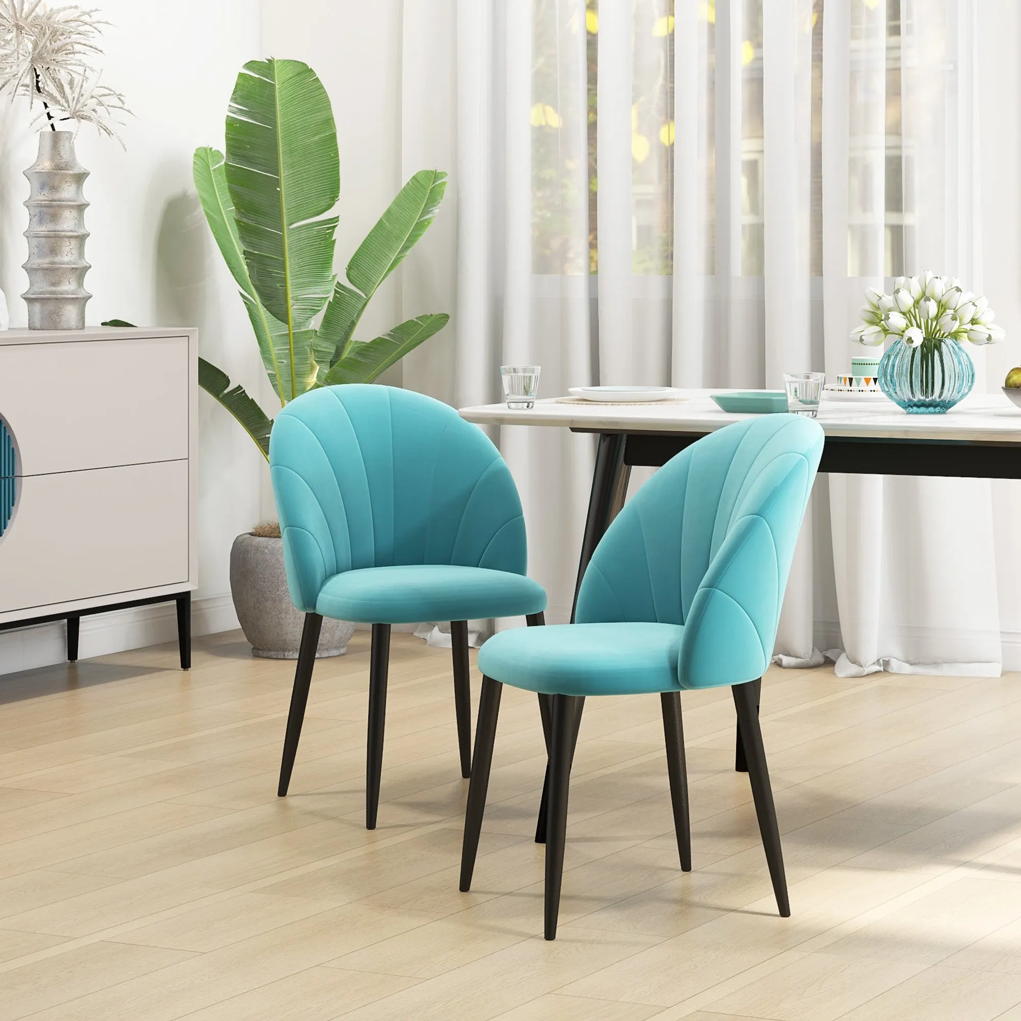 Set of 2 Upholstered Living Room and Dining Chairs, in Metal and Light Green Velvet Effect Fabric, 52x54x79 cm - Image 2