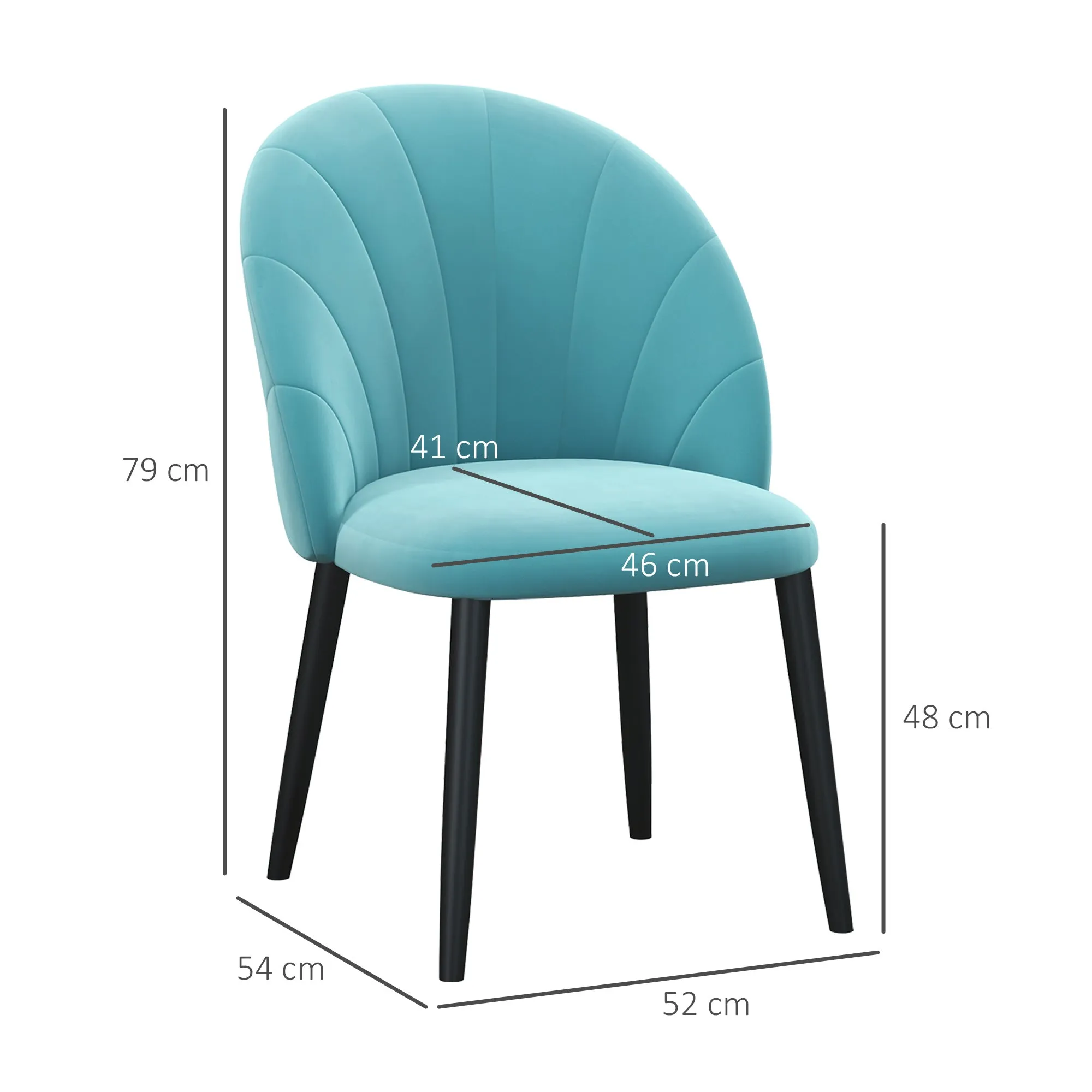 Set of 2 Upholstered Living Room and Dining Chairs, in Metal and Light Green Velvet Effect Fabric, 52x54x79 cm - Image 3