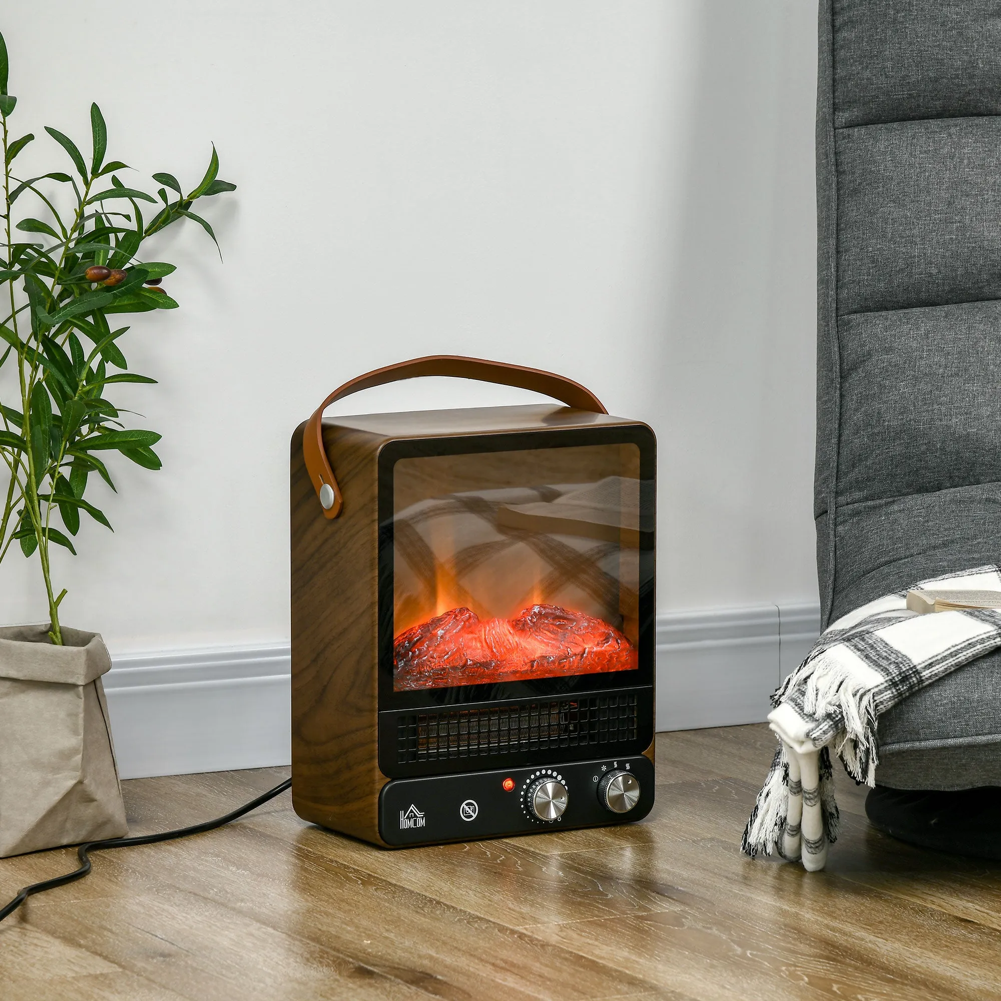 Electric Fireplace with LED Flame, 3 Heating Modes and Safety Switch, 30.3x17.5x37.4 cm - Image 2