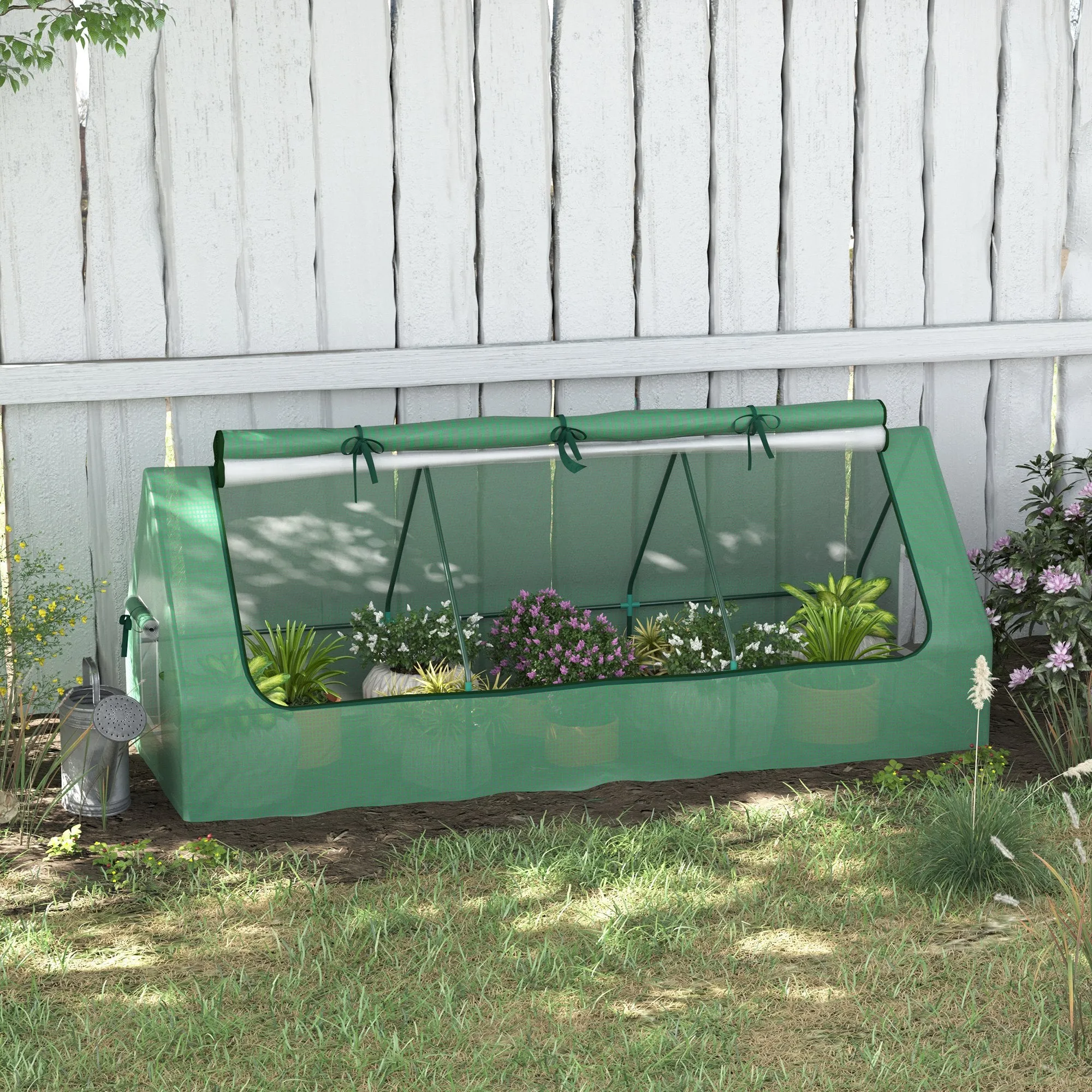 Small Greenhouse with 2 Side Windows and Central Window, in Steel, PE and PP, 240x90x90 cm, Green - Image 2