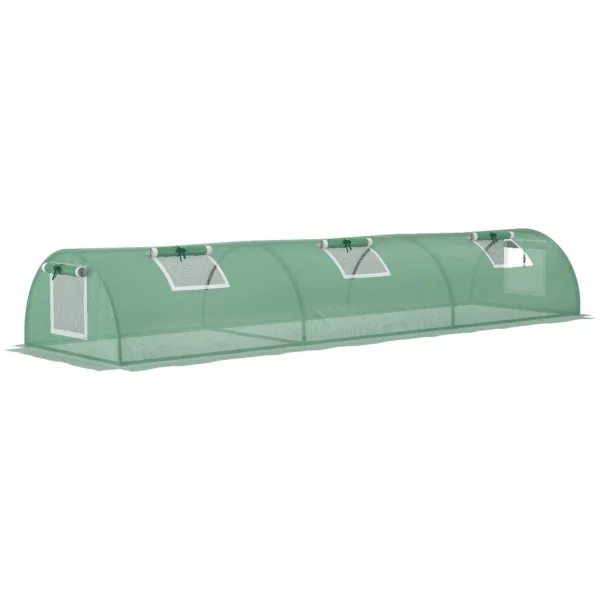 Small Greenhouse with 5 Windows and Central Grid, in Steel, PE and PP, 300x80x45 cm, Green