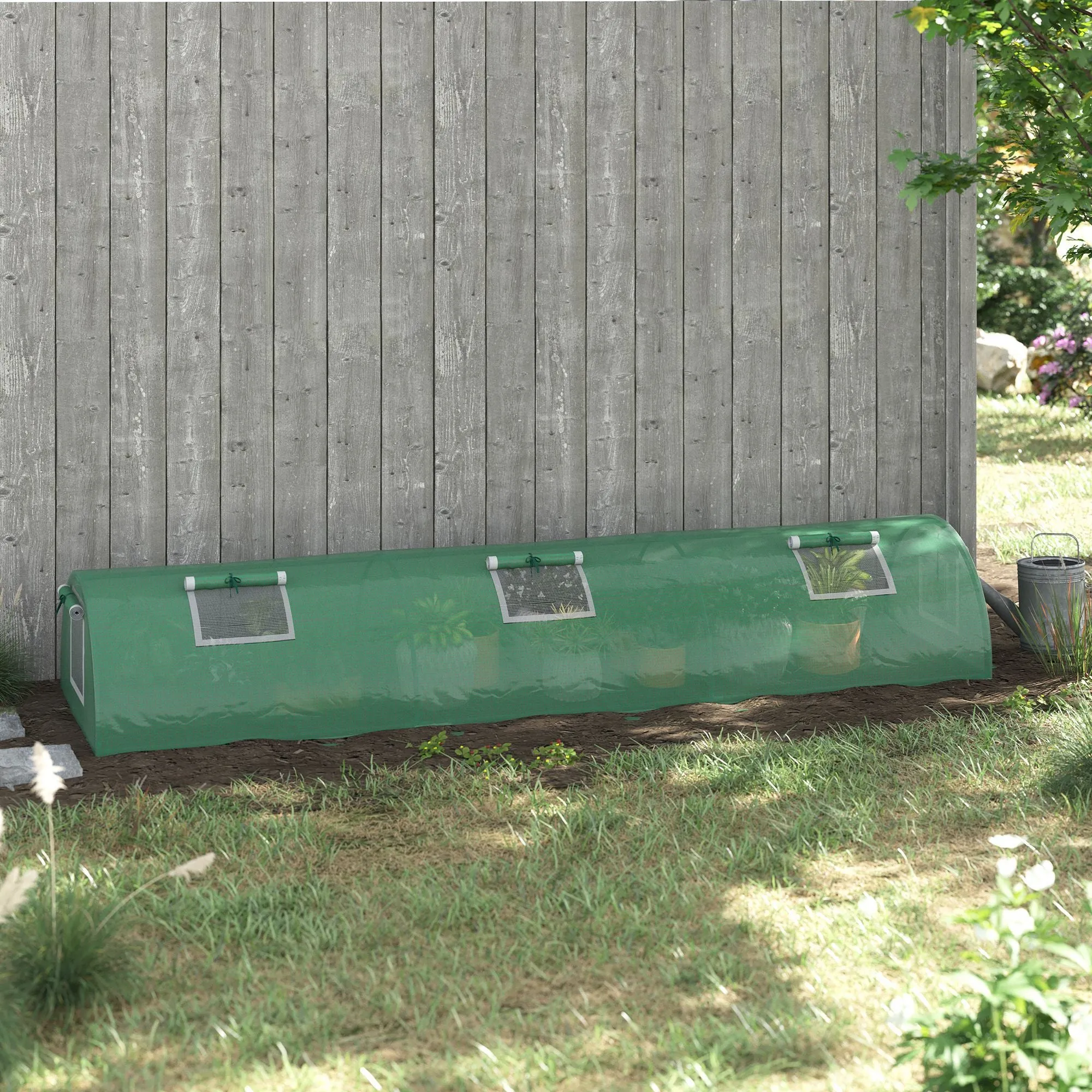 Small Greenhouse with 5 Windows and Central Grid, in Steel, PE and PP, 300x80x45 cm, Green - Image 2
