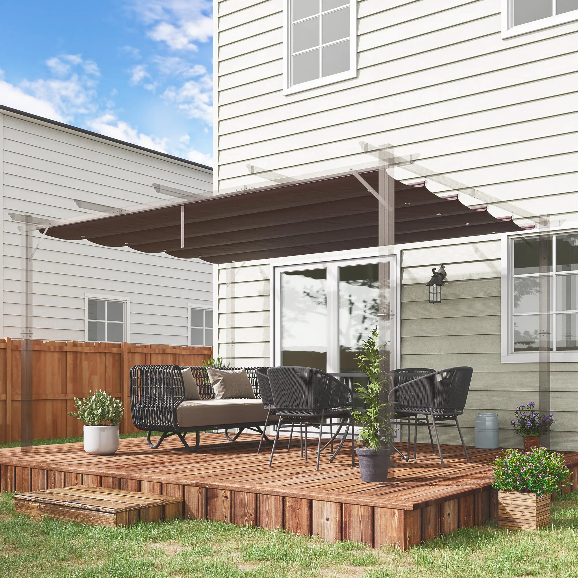 Pergola Gazebo Cover 4x3 m Breathable Polyester Coffee with 10 Drainage Holes (COVER ONLY) - Image 2
