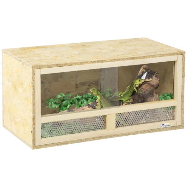 Wooden Reptile Terrarium with Sliding Glass Doors and Mesh Panels, 60x29.5x29.5cm