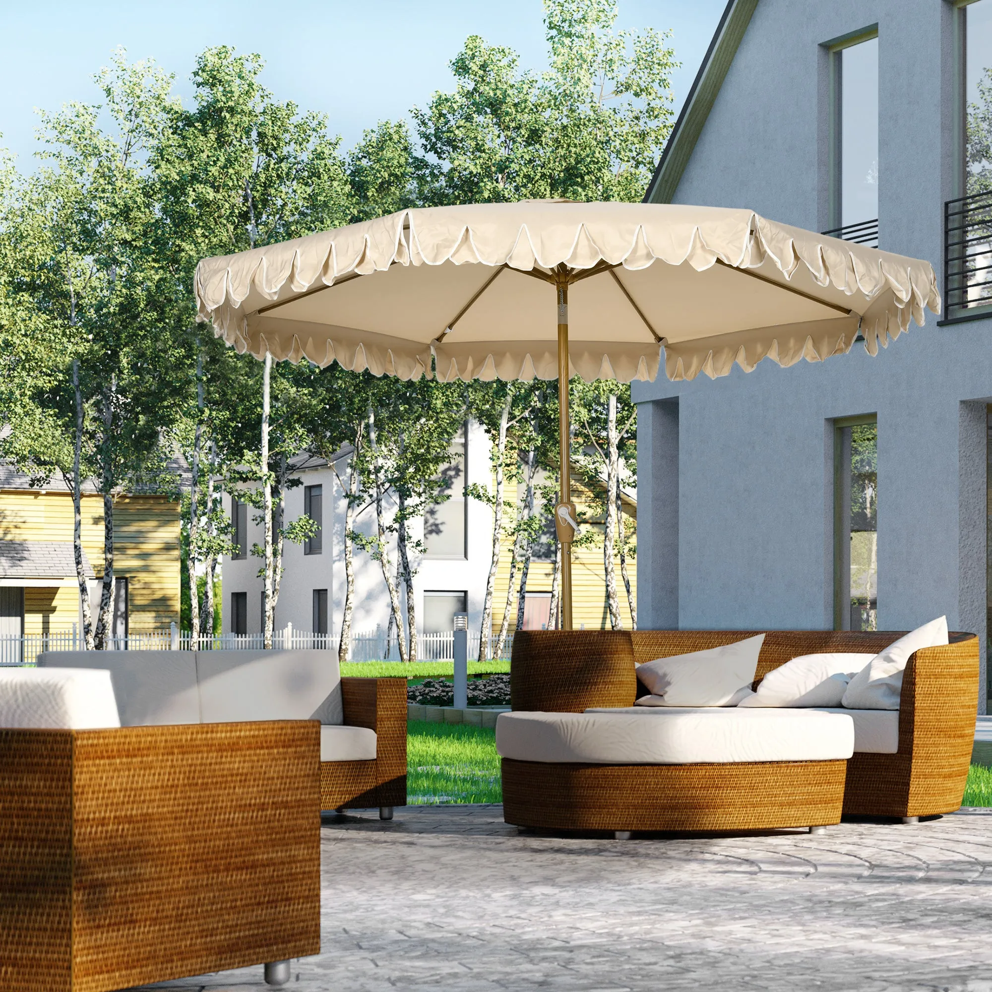 Tilting Garden Umbrella with Crank and Air Vents, 2.7x2.4m, Khaki - Image 2