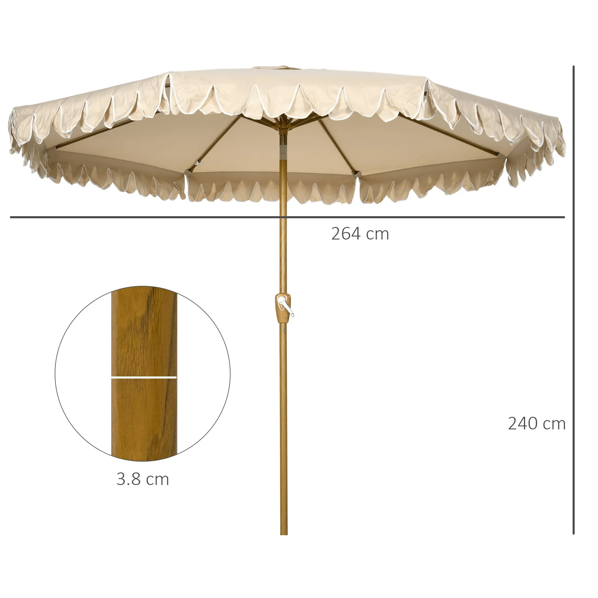 Tilting Garden Umbrella with Crank and Air Vents, 2.7x2.4m, Khaki - Image 3