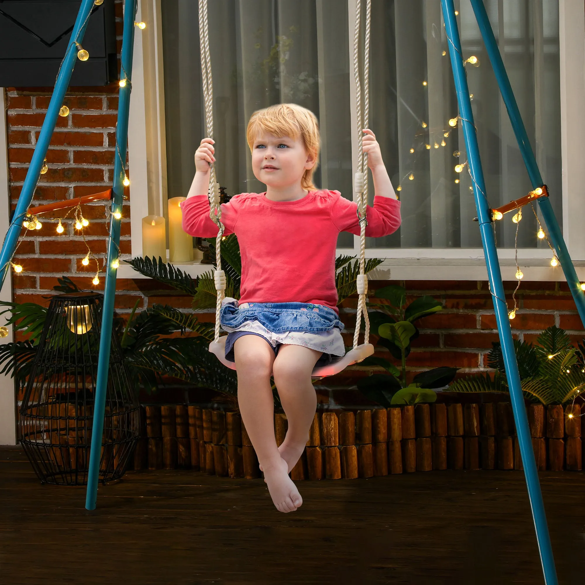 Baby Swing 9-36 Months in PP and PE with Adjustable Rope and LED Lights, 39x16.5x120-180 cm, White - Image 2