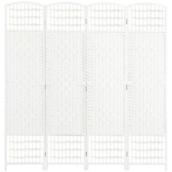 4-Panel Folding Screen for Indoors, Freestanding and Woven, 160x170 cm, White