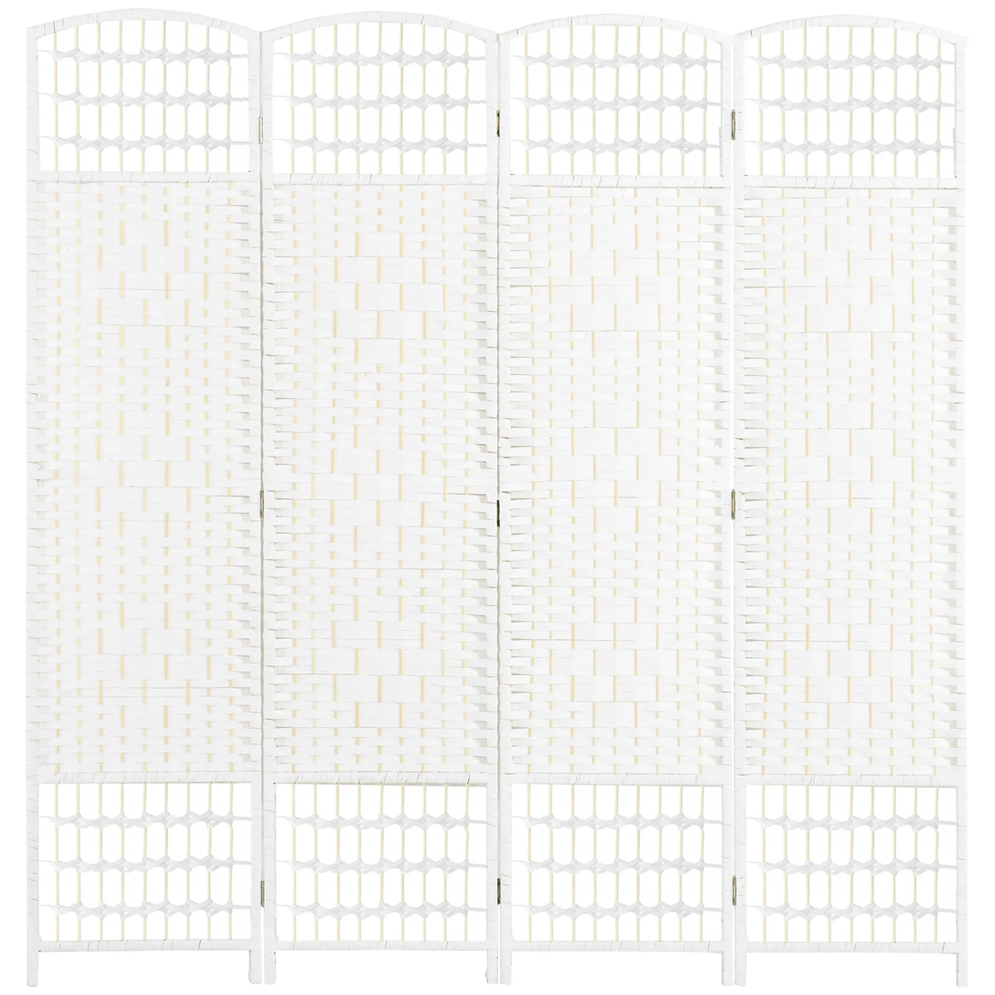 4-Panel Folding Screen for Indoors, Freestanding and Woven, 160x170 cm, White
