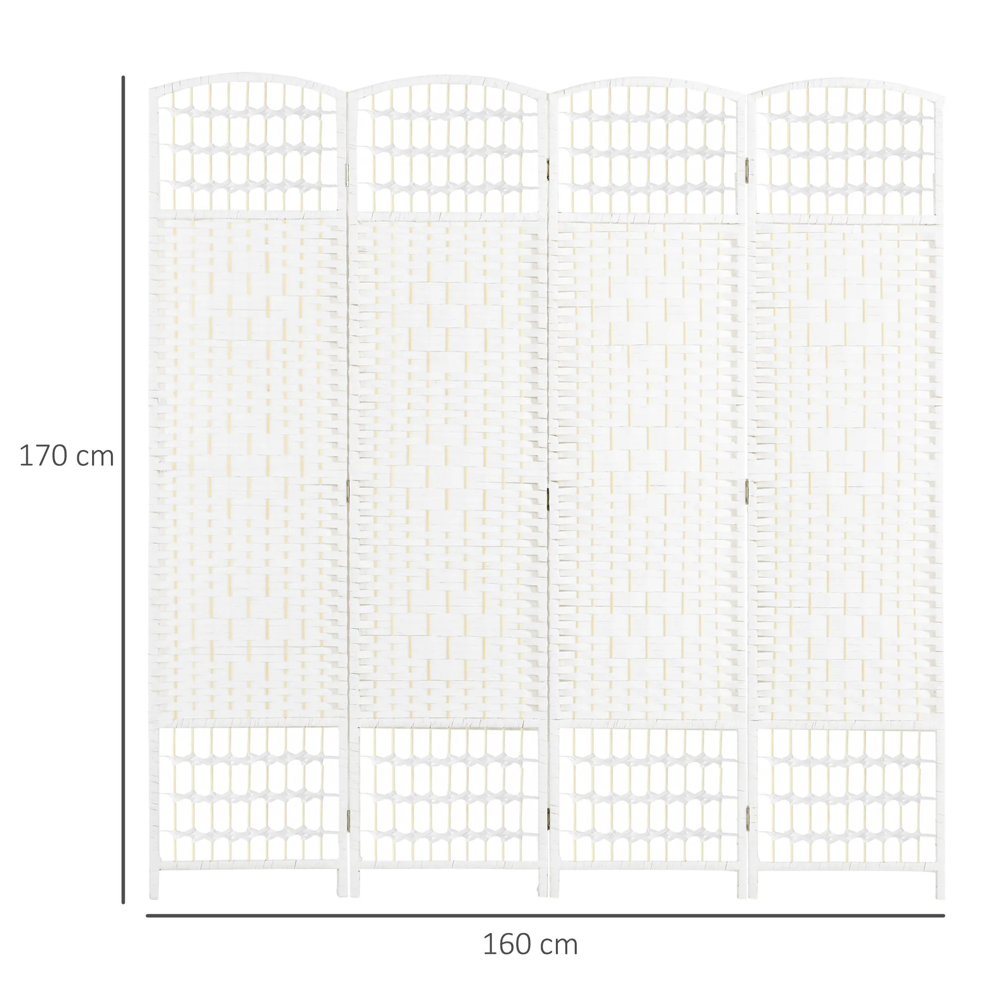 4-Panel Folding Screen for Indoors, Freestanding and Woven, 160x170 cm, White - Image 3