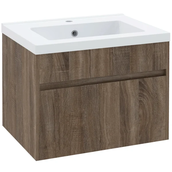 60cm Vanity Unit with Wooden Drawer and Ceramic Sink, Light Brown