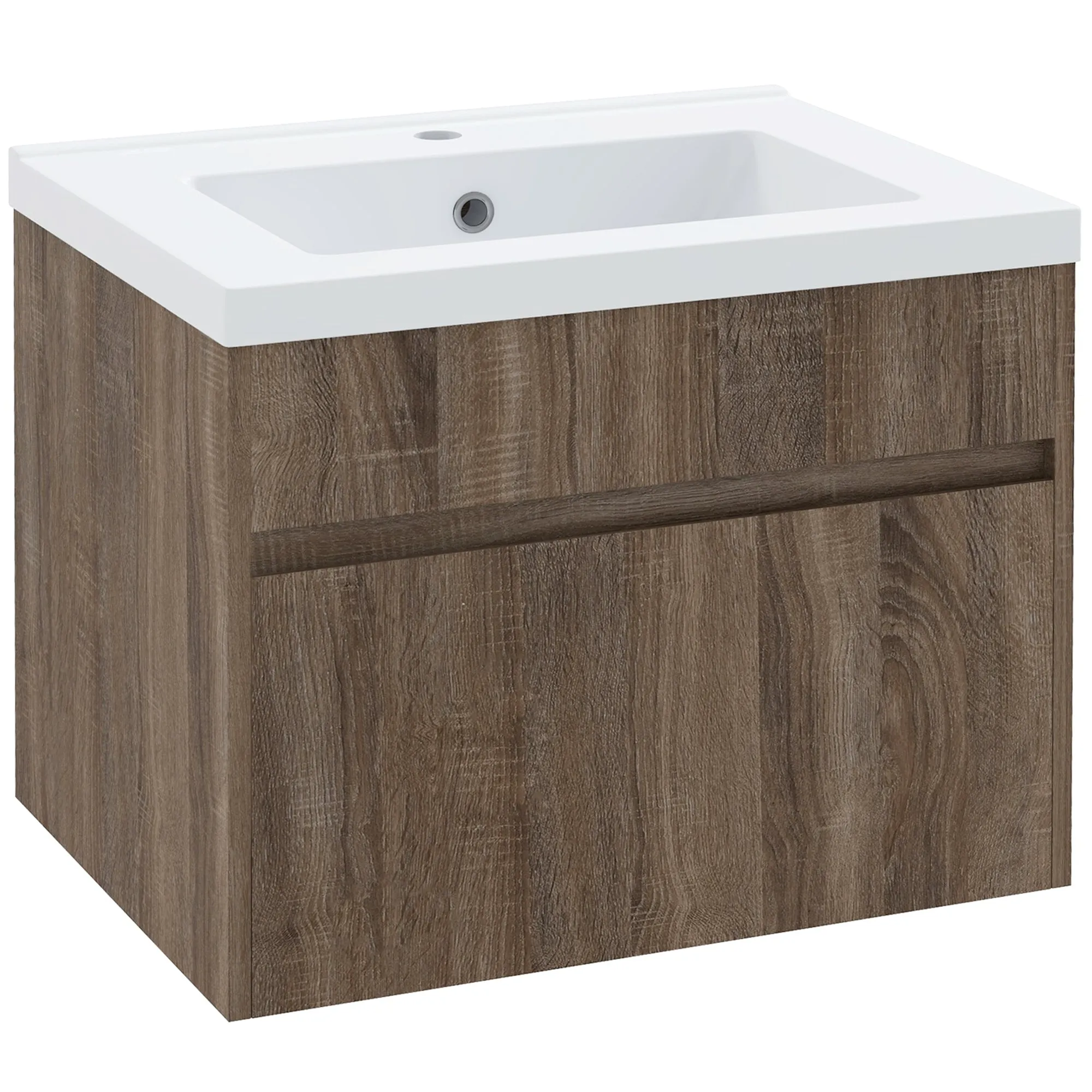 60cm Vanity Unit with Wooden Drawer and Ceramic Sink, Light Brown