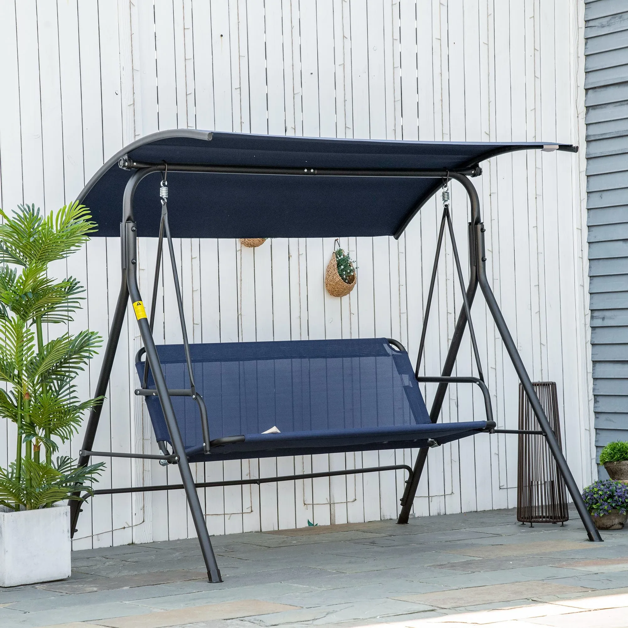 3 Seater Garden Swing with Adjustable Canopy, Oxford Fabric and Steel, Dark Blue - Image 2